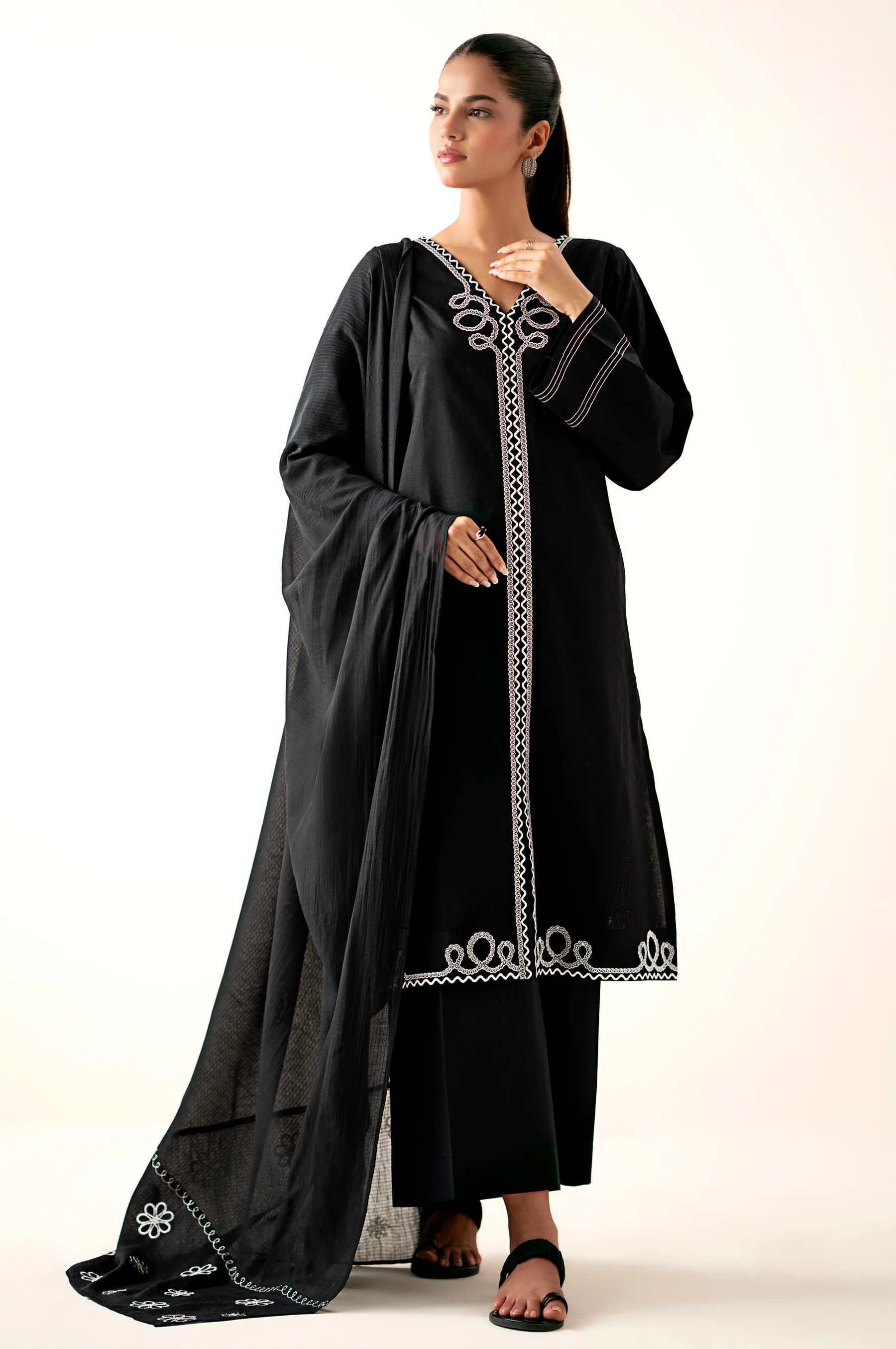 Stitched 2 Piece Embroidered Dobby Shirt With Monar Dupatta - Image 4