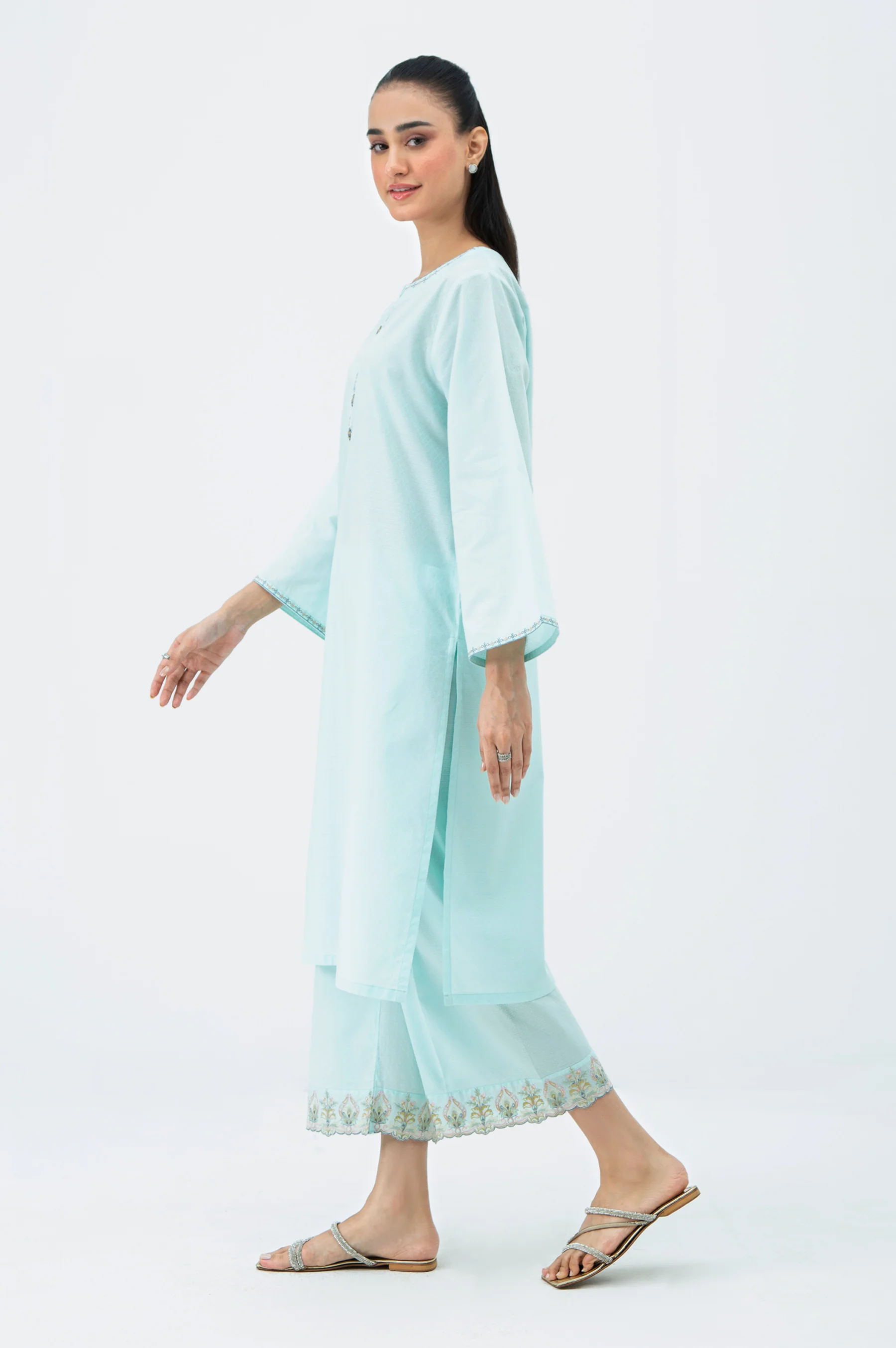 STITCHED EMBROIDERED DOBBY SHIRT BOTTOM - Image 3