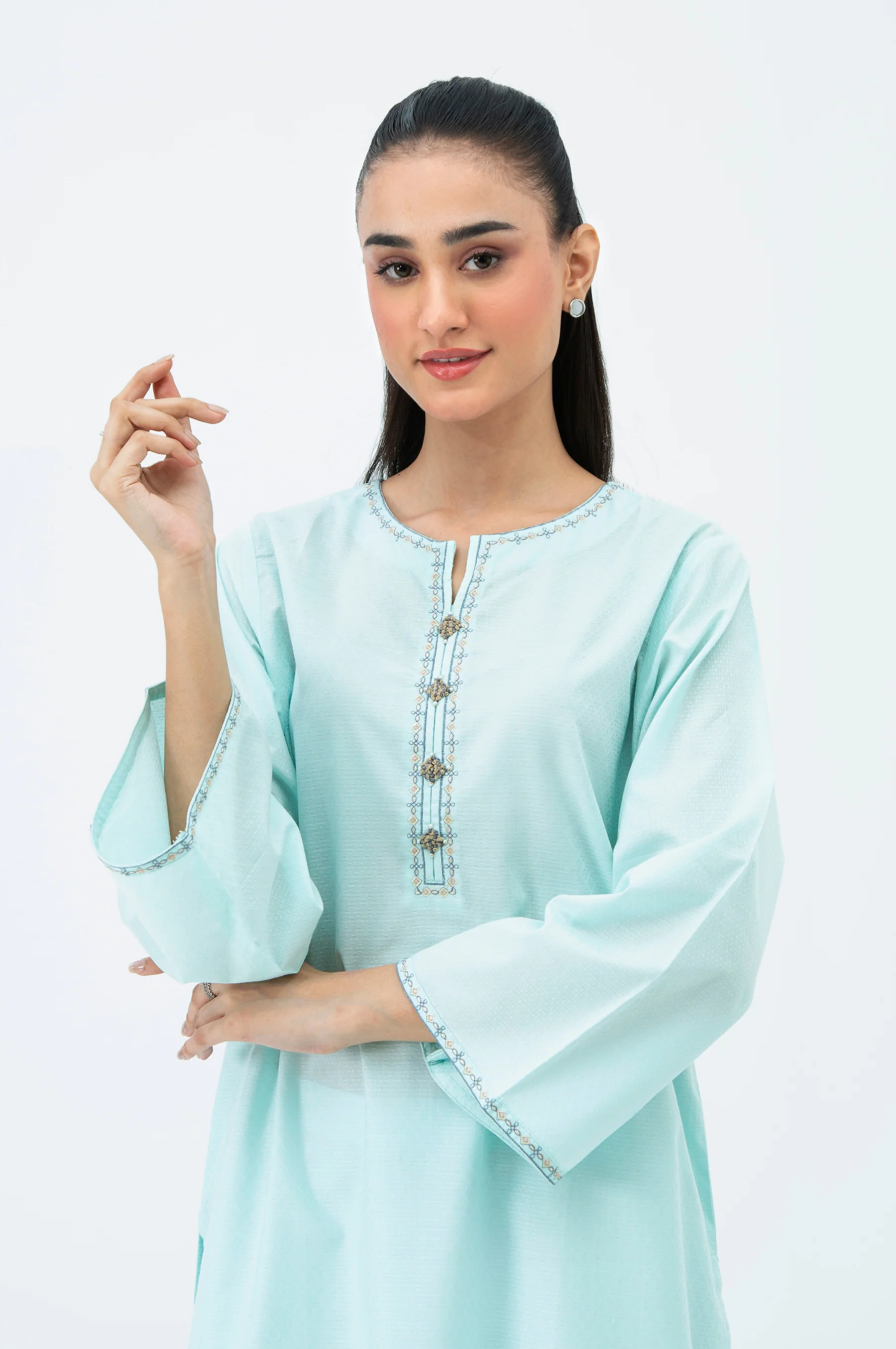 STITCHED EMBROIDERED DOBBY SHIRT BOTTOM - Image 4