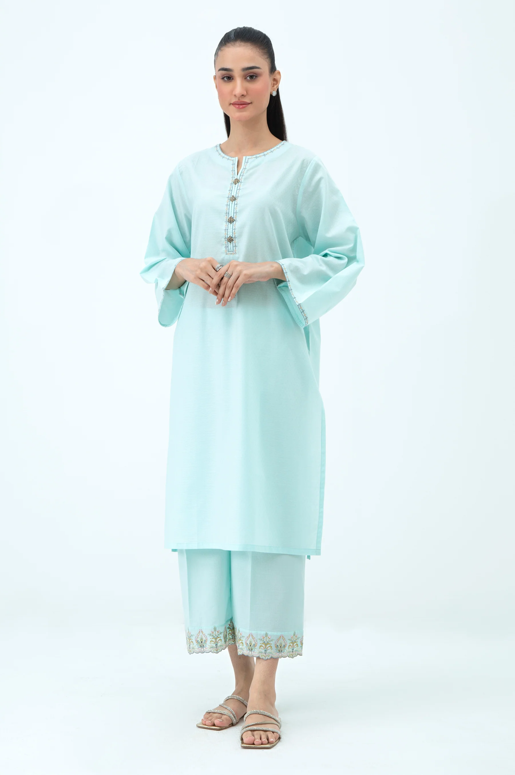 STITCHED EMBROIDERED DOBBY SHIRT BOTTOM - Image 5