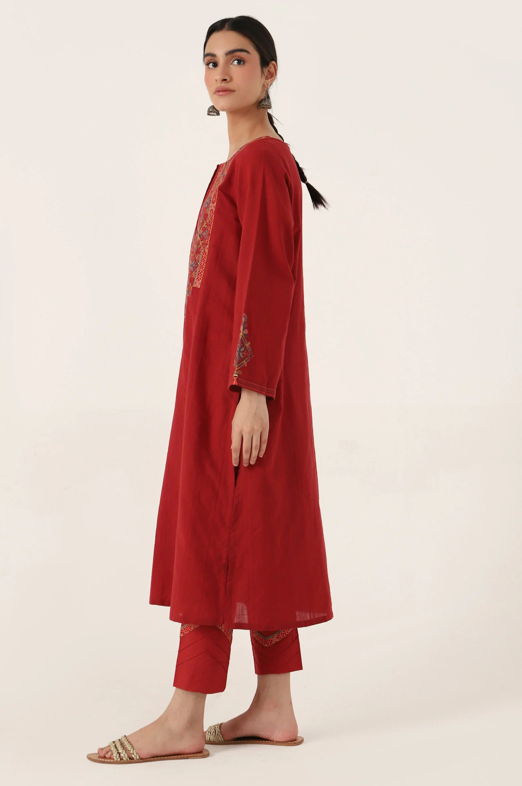 Stitched 2 Piece Embroidered Doria Shirt with Pants - Image 5