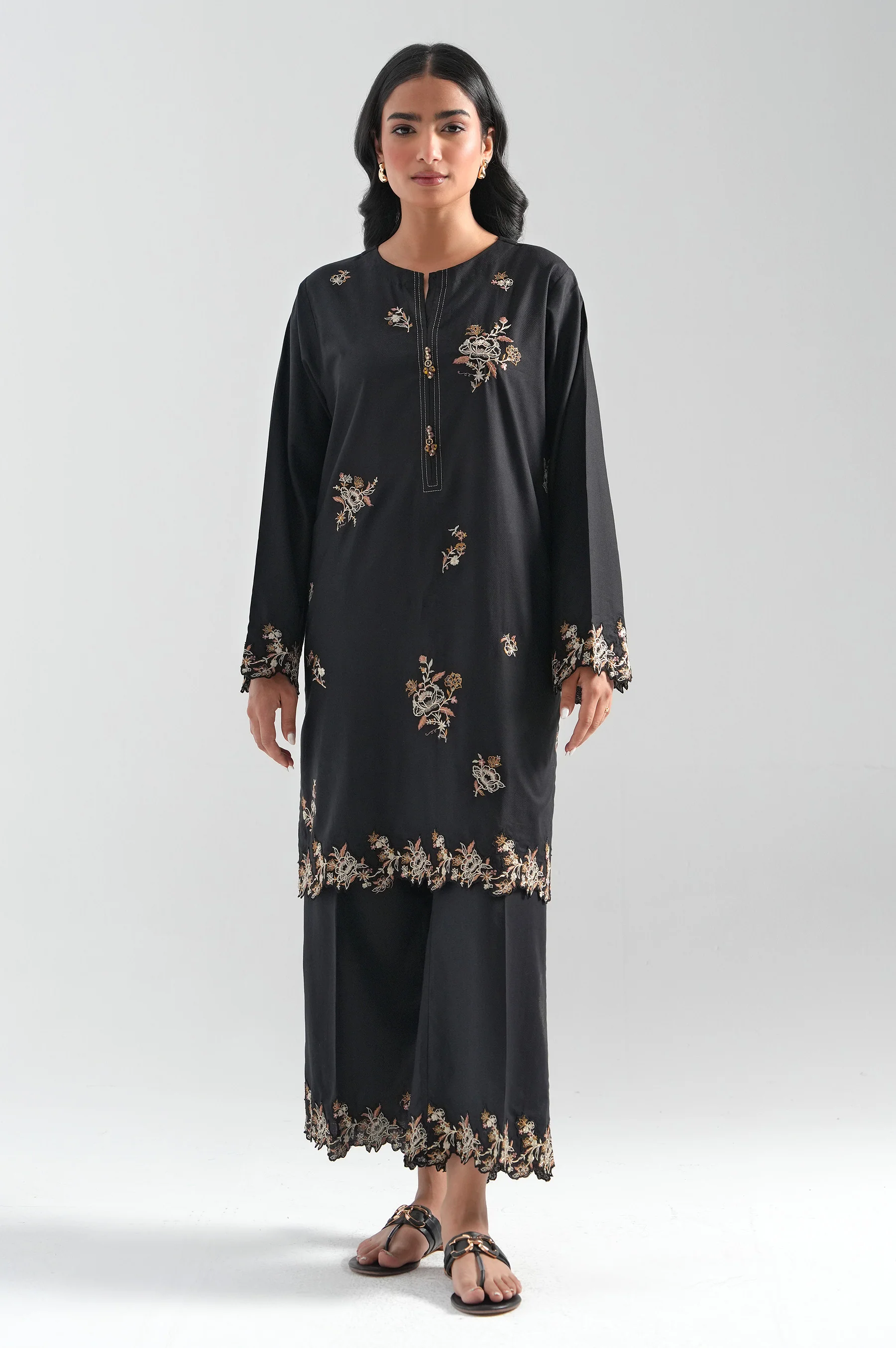 STITCHED EMBROIDERED HERRINGBONE SHIRT BOTTOM