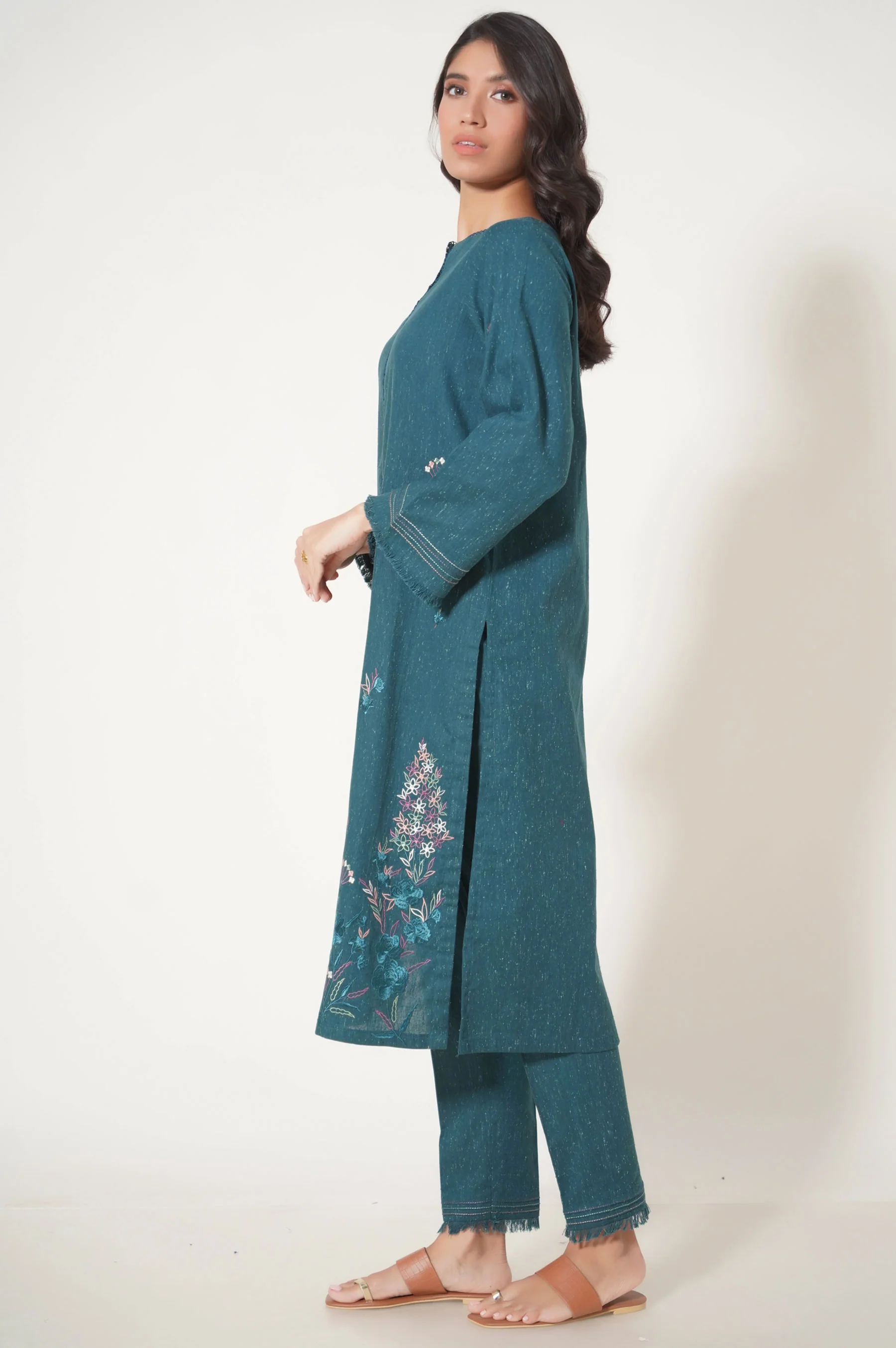 Stitched 2 Piece Embroidered Neps Khaddar Suit - Image 3