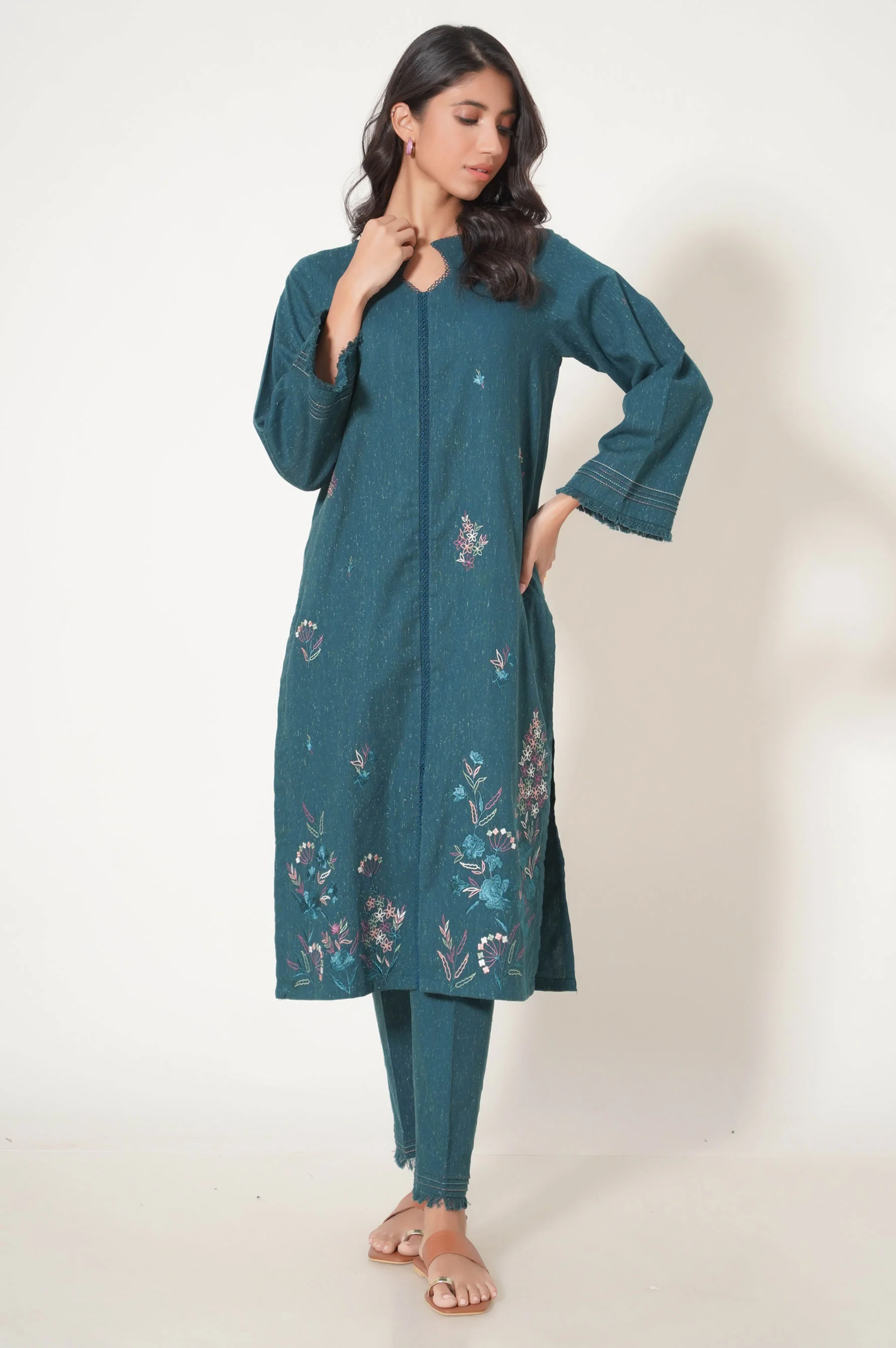 Stitched 2 Piece Embroidered Neps Khaddar Suit - Image 5