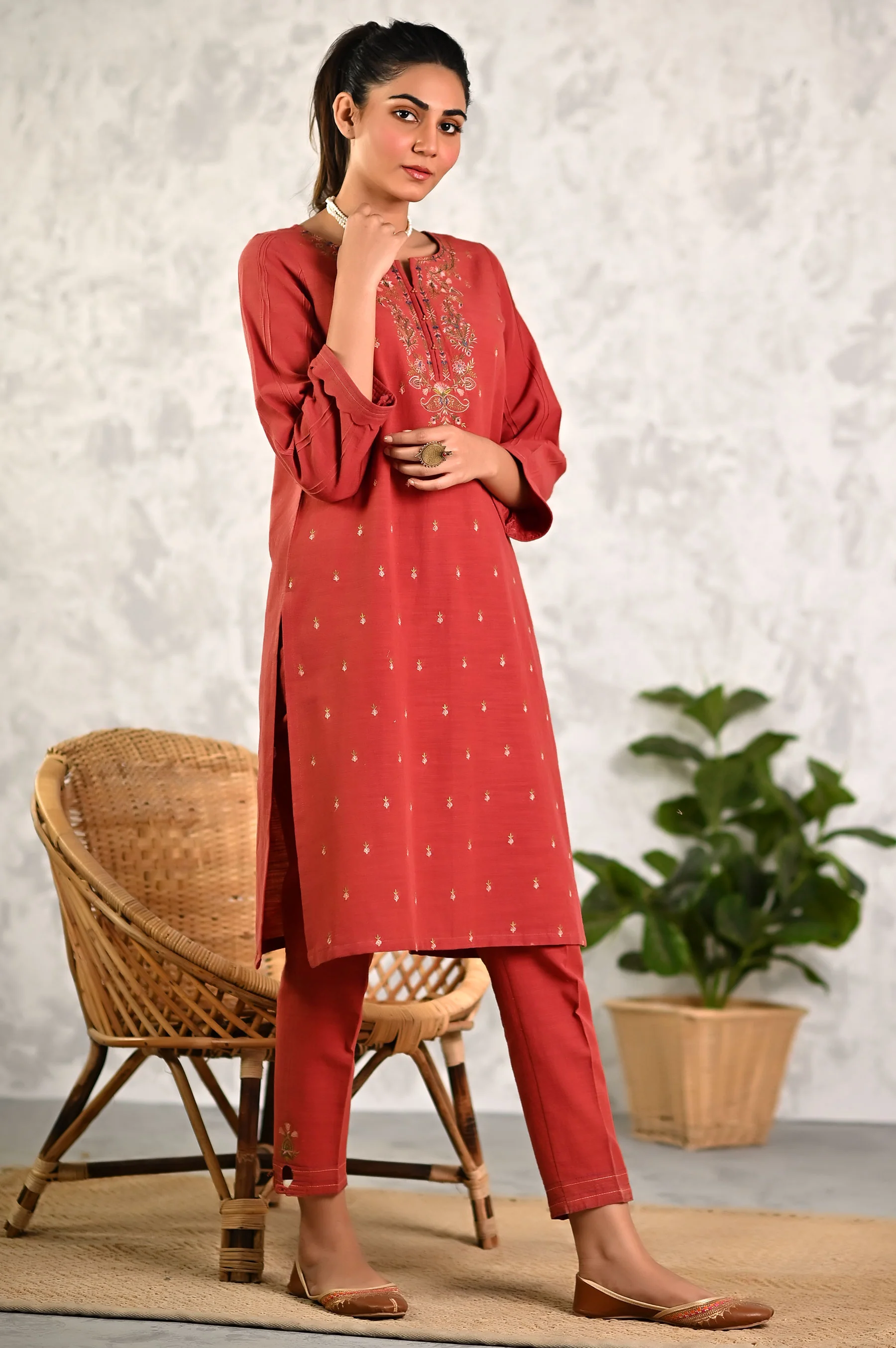 Stitched 2 Piece Embroidered Khaddar Suit - Image 2
