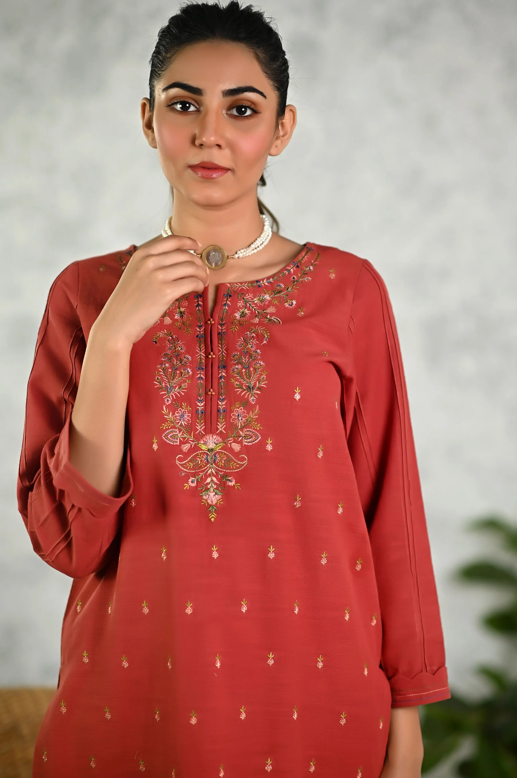 Stitched 2 Piece Embroidered Khaddar Suit - Image 3
