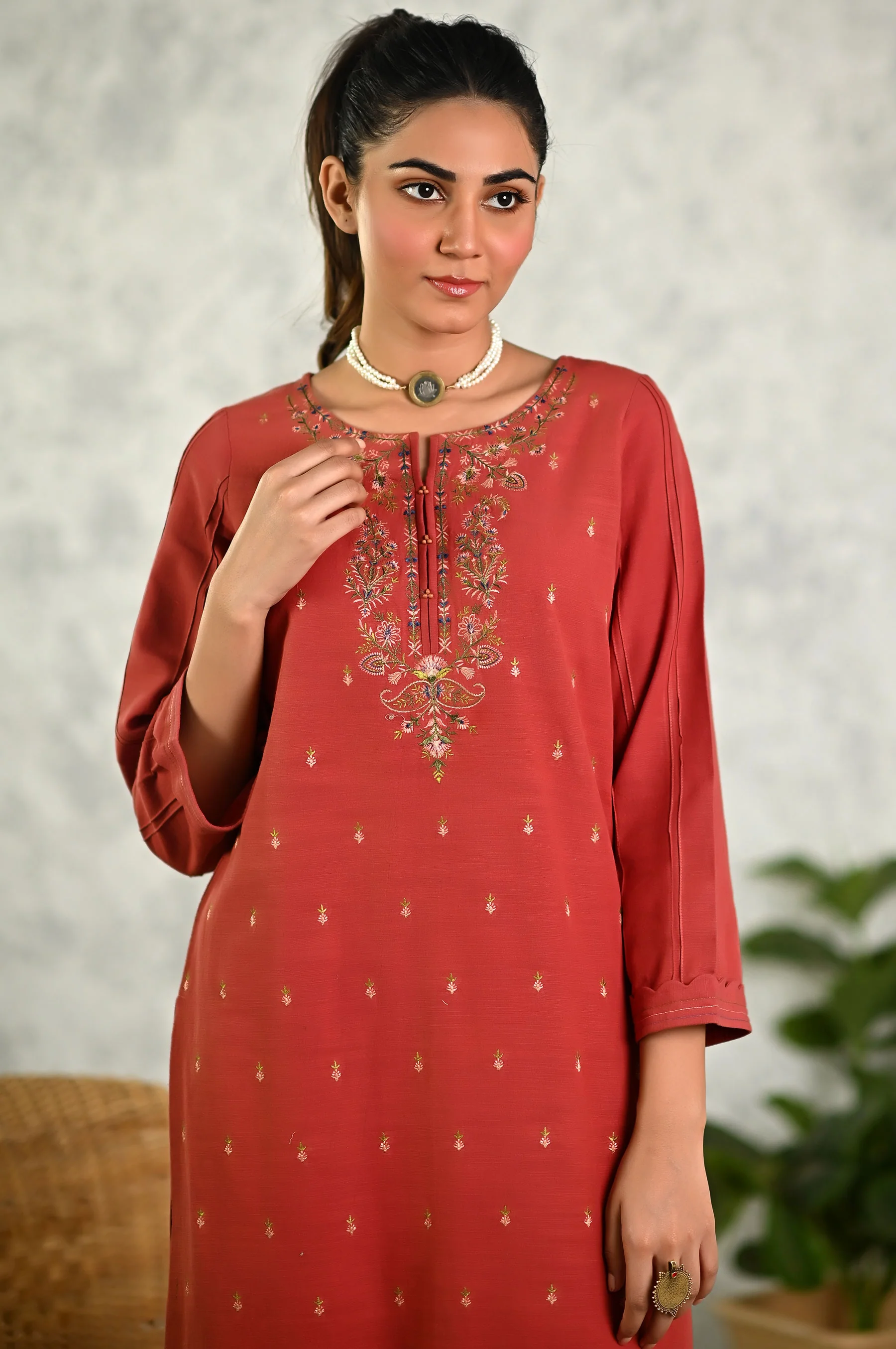 Stitched 2 Piece Embroidered Khaddar Suit - Image 4
