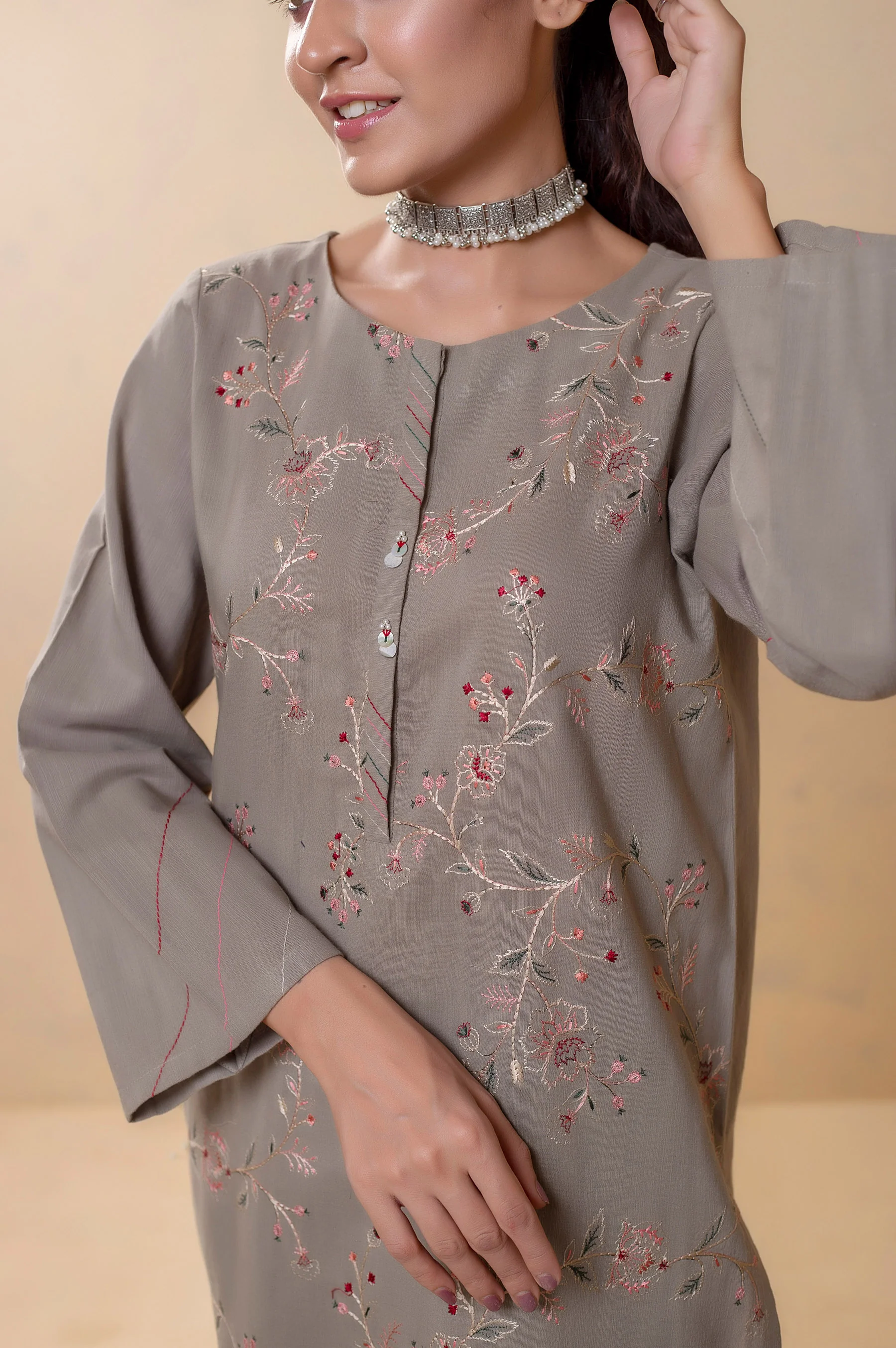 Stitched 2 Piece Embroidered Khaddar Suit - Image 4