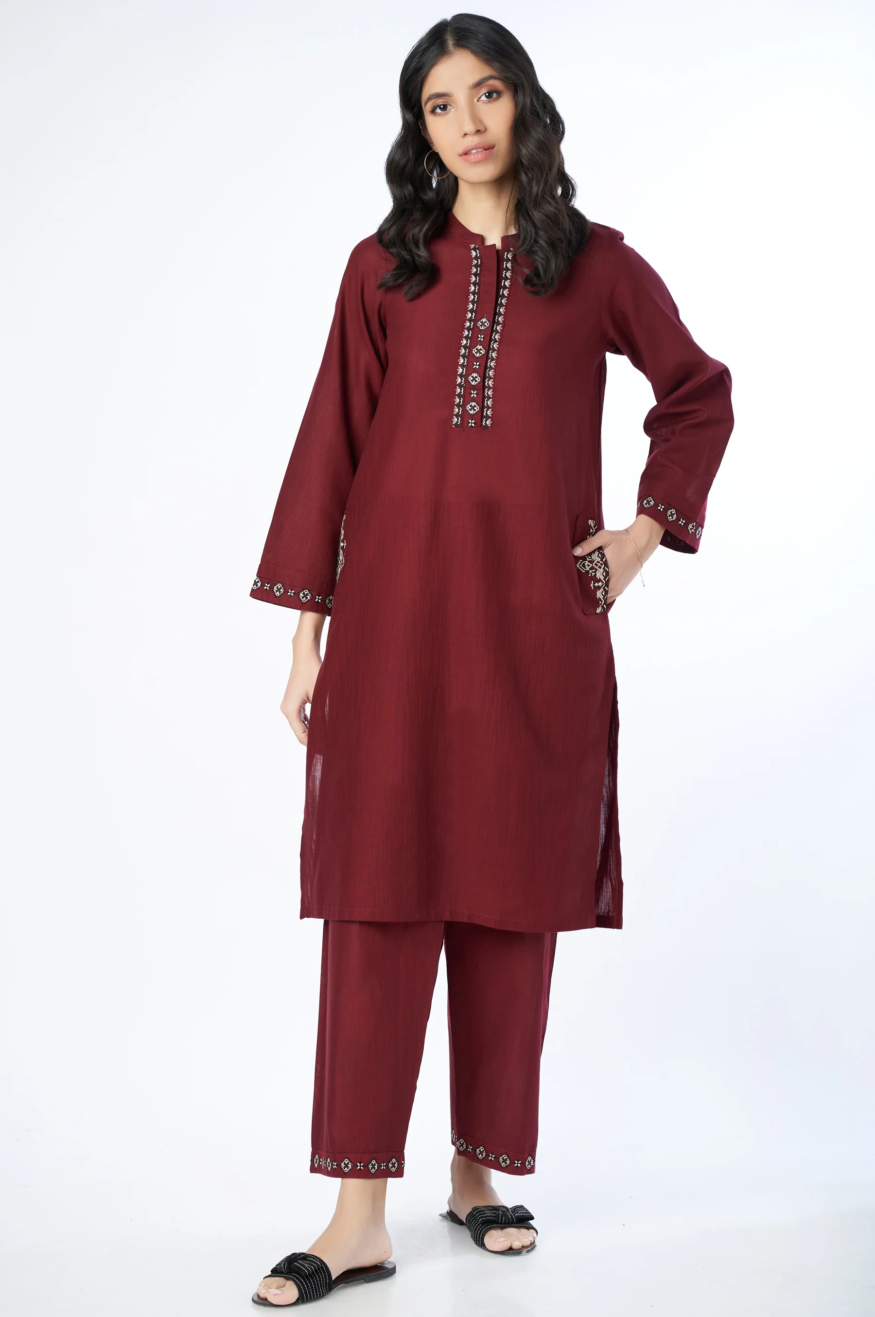 Stitched 2 Piece Embroidered Khaddar Suit - Image 2