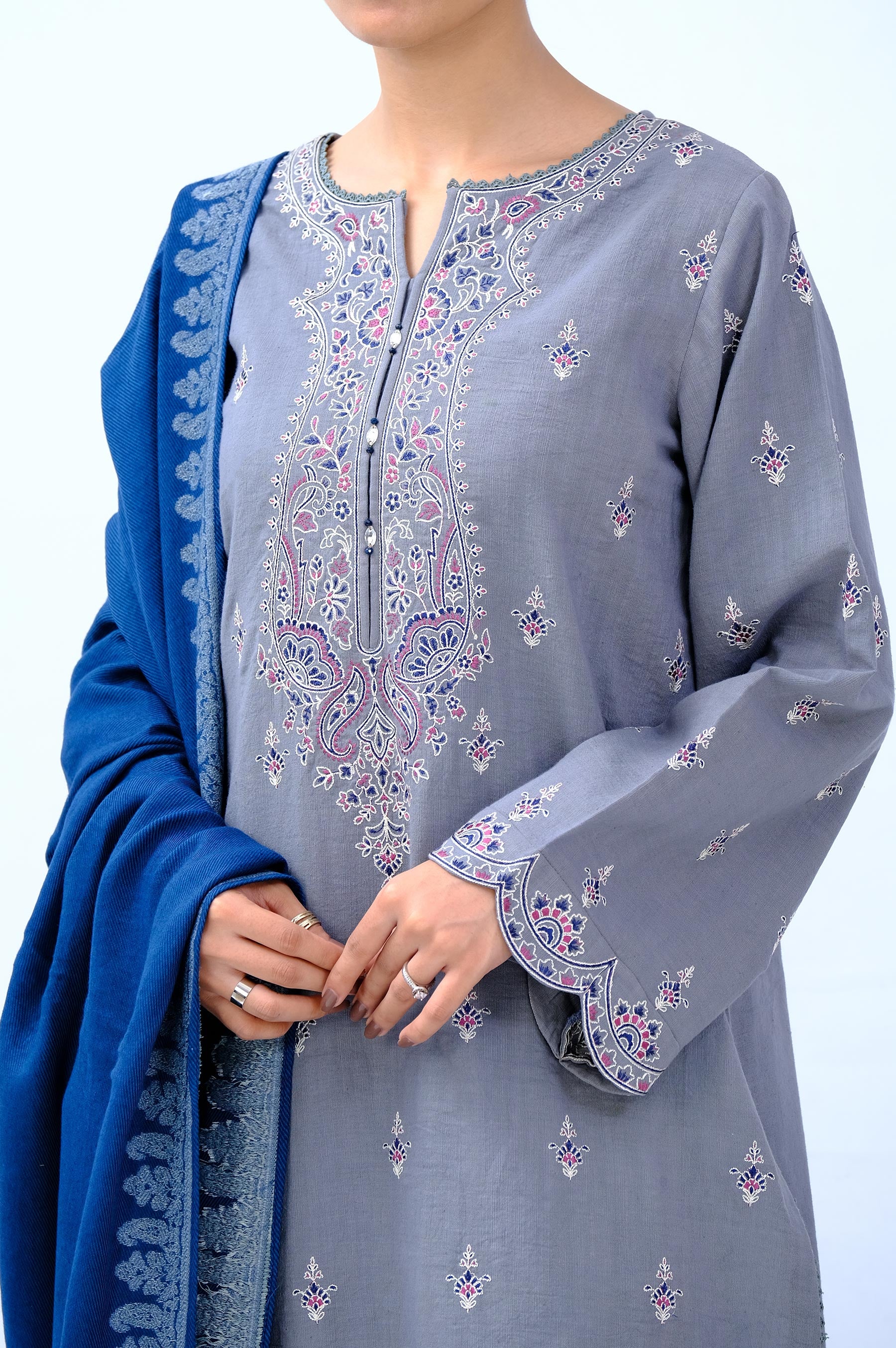 Stitched 2 Piece Embroidered Khaddar Suit - Image 3
