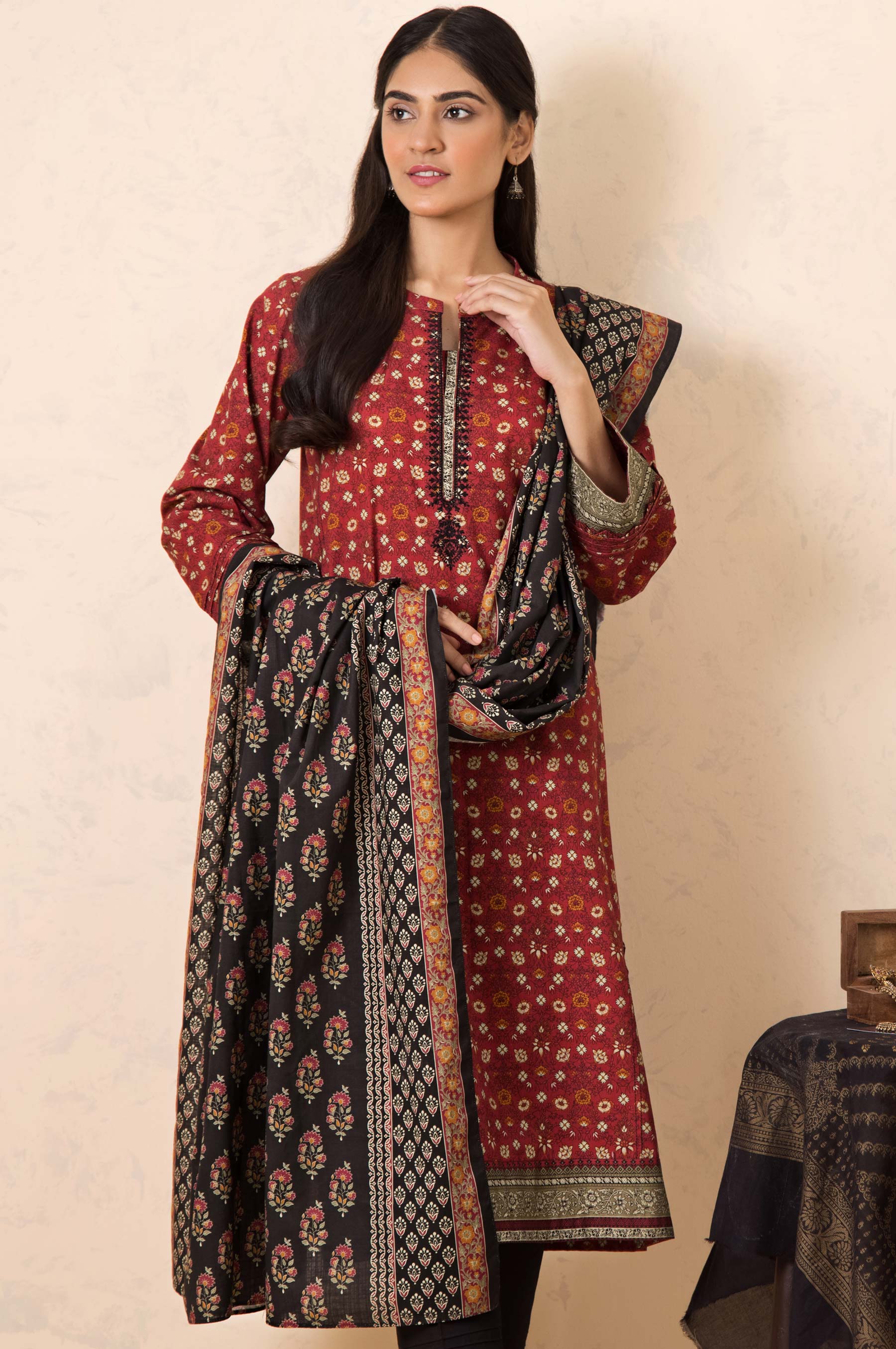 Stitched 2 Piece Embroidered Khaddar Suit - Image 2