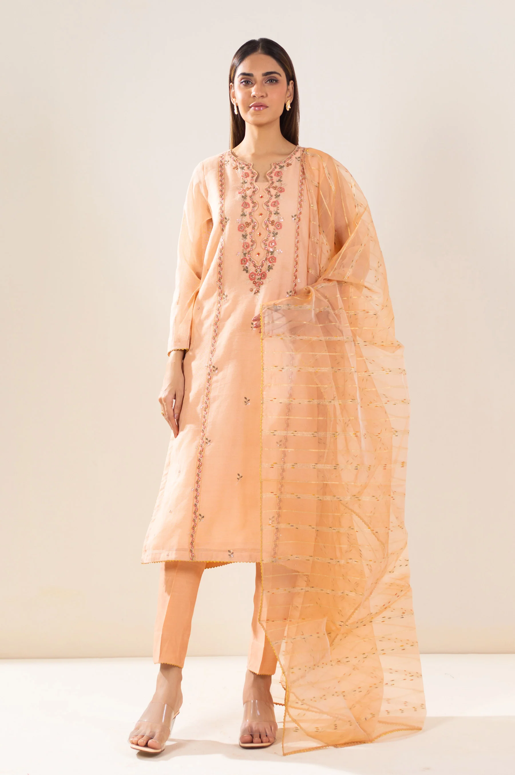 Stitched 2 Piece Embroidered Khaddi Net Outfit - Image 2