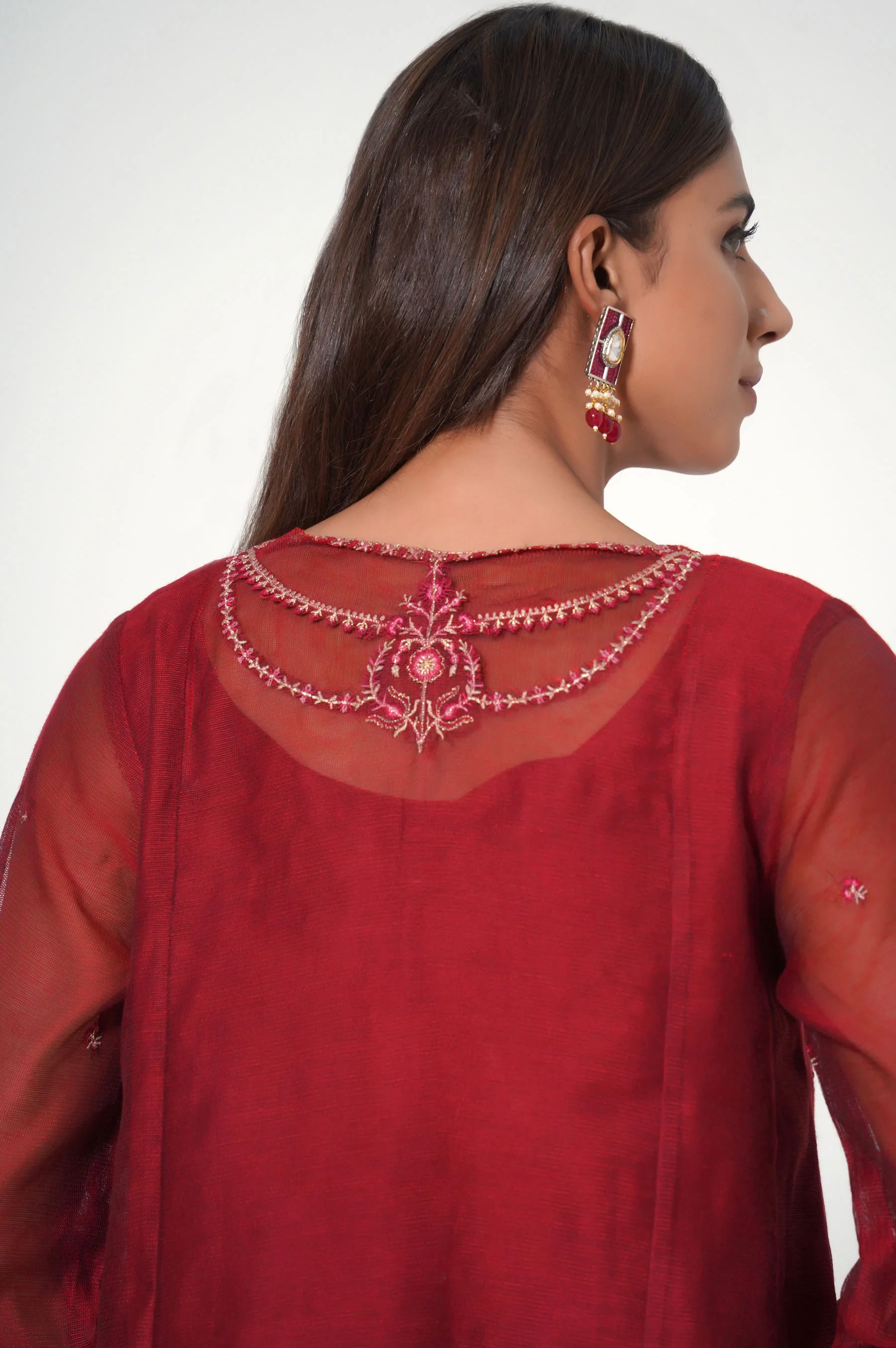Stitched 2 Piece Khadi Net Embroidered Outfit - Image 5
