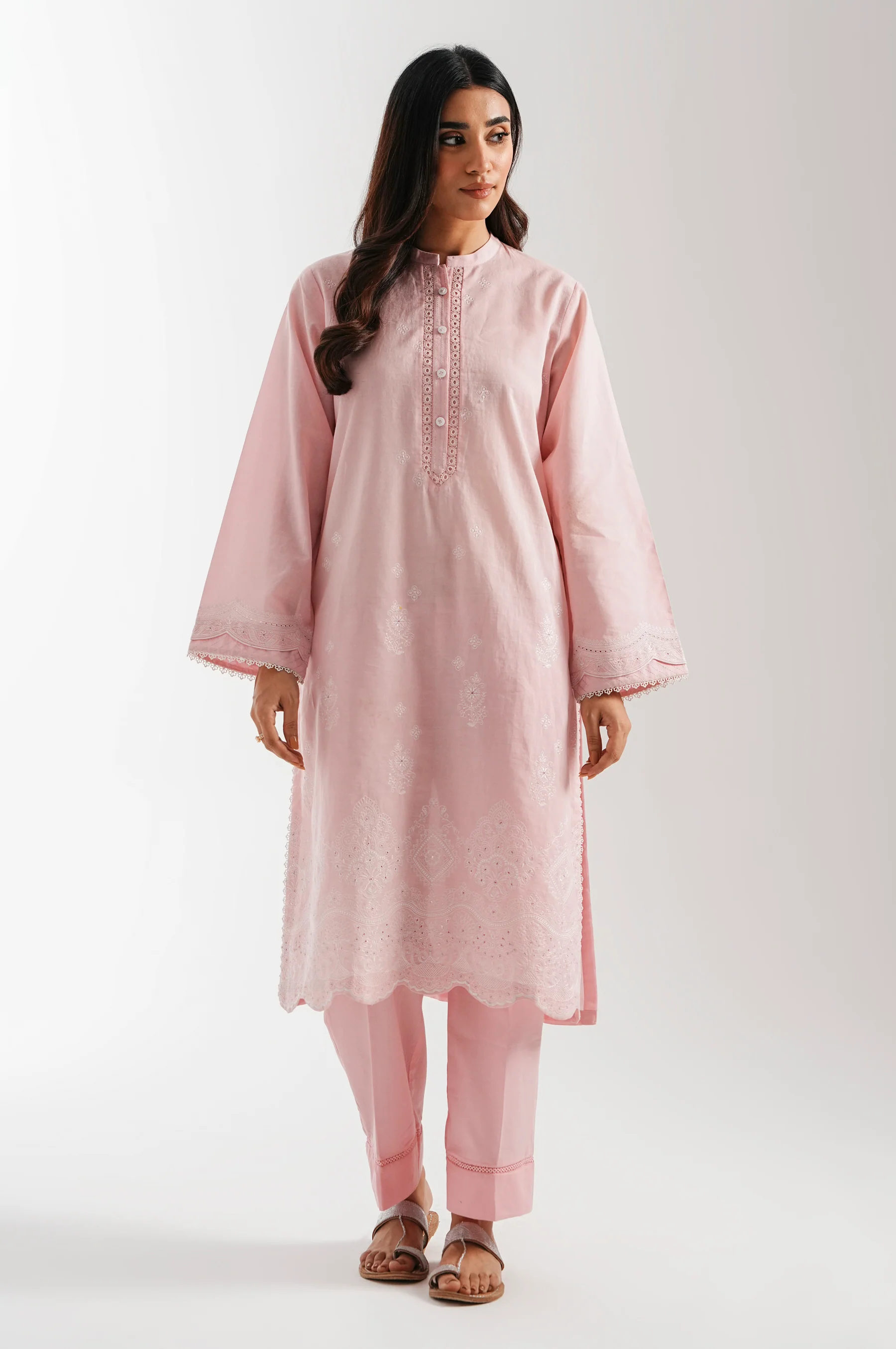 STITCHED CHIKANKARI SHIRT BOTTOM - Image 3