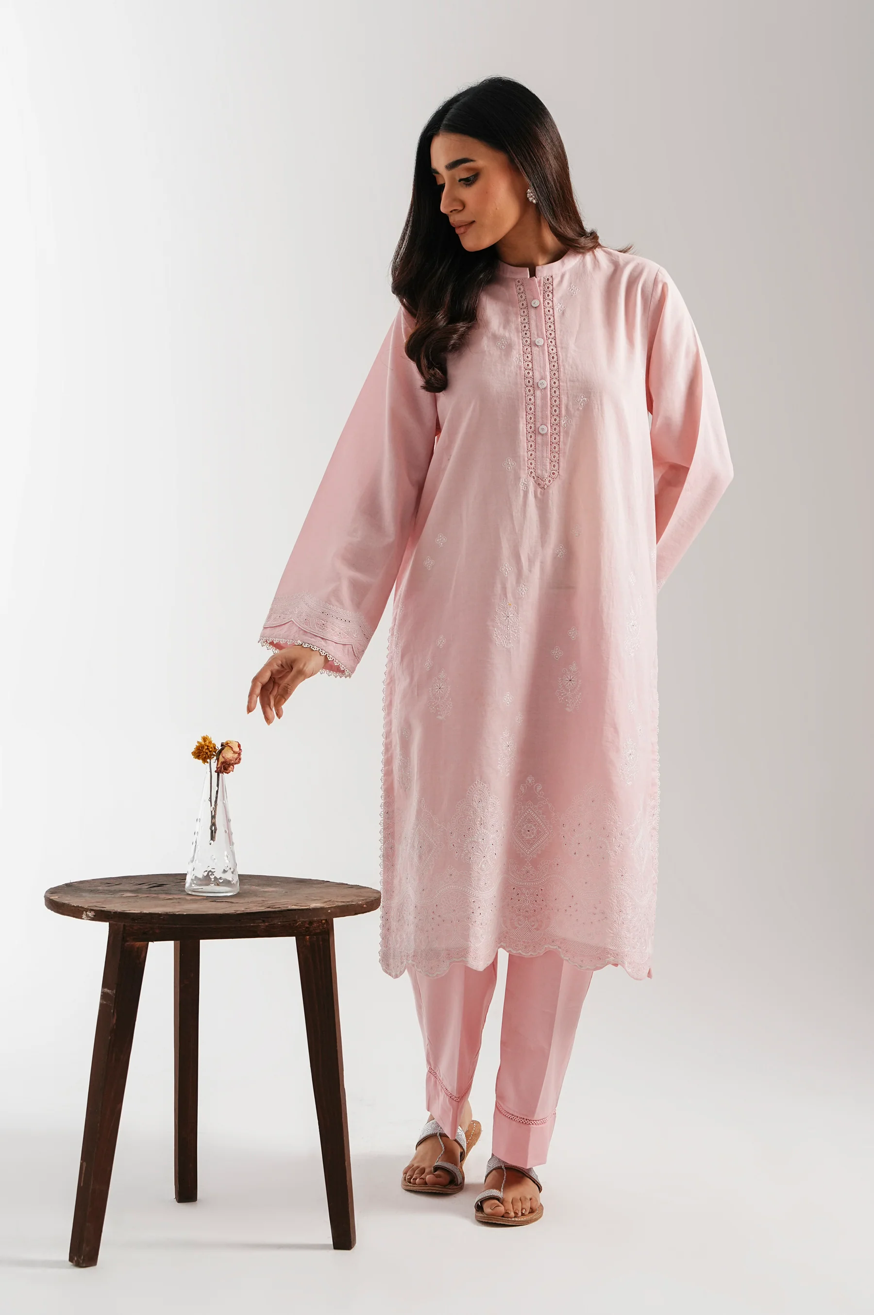 STITCHED CHIKANKARI SHIRT BOTTOM - Image 6