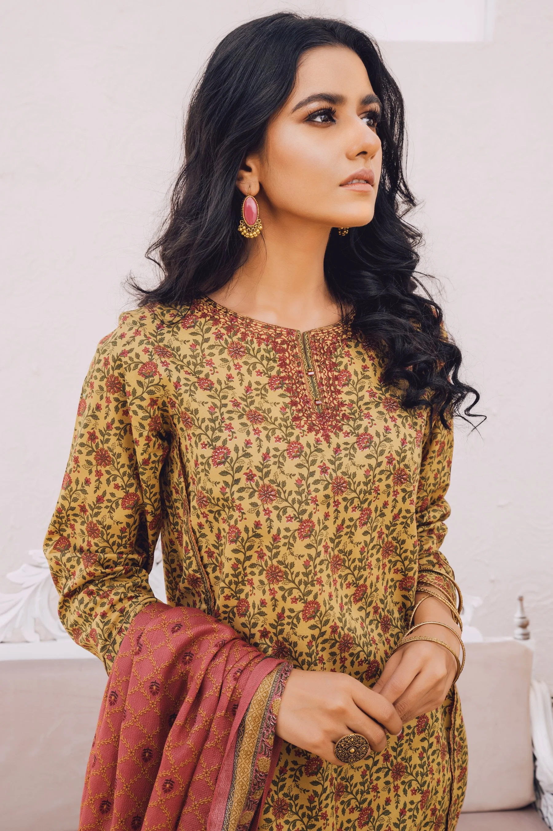 Stitched 2 Piece Embroidered Lawn Suit with Cotton Net Dupatta - Image 3