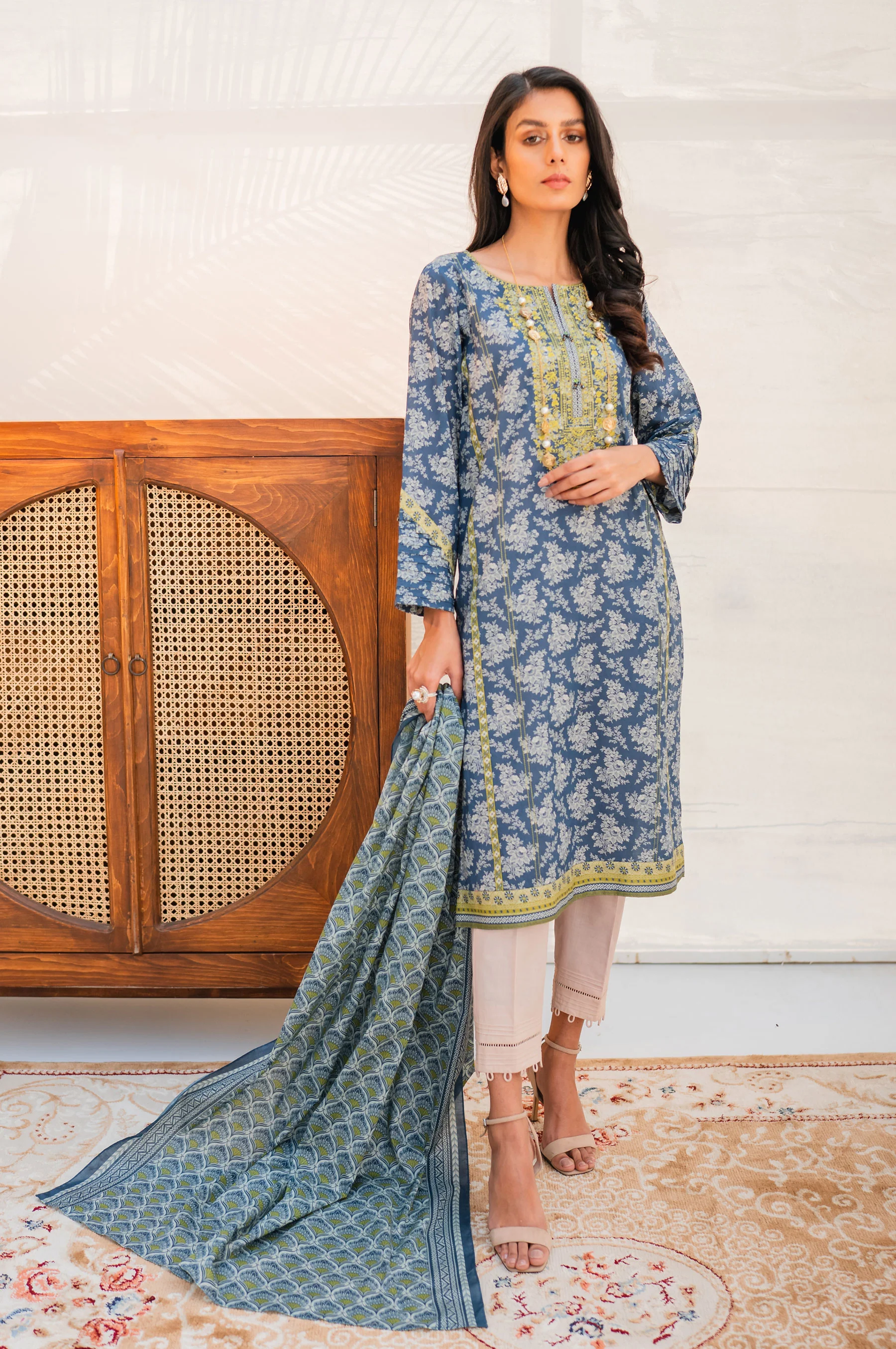 Stitched 2 Piece Embroidered Lawn with Voile Slub Suit - Image 2