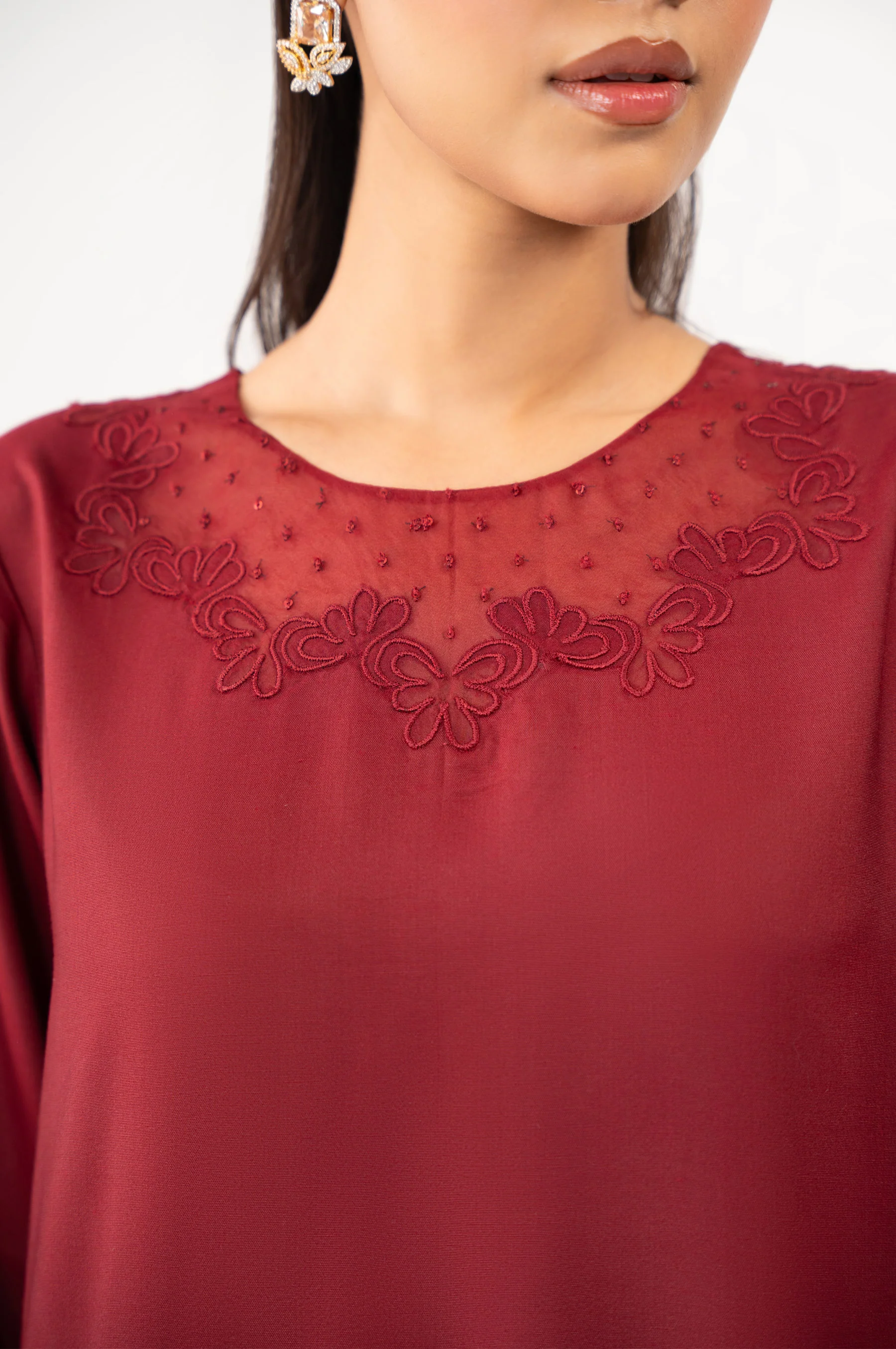 Stitched 2 Piece Embroidered Oak Silk Suit - Image 2