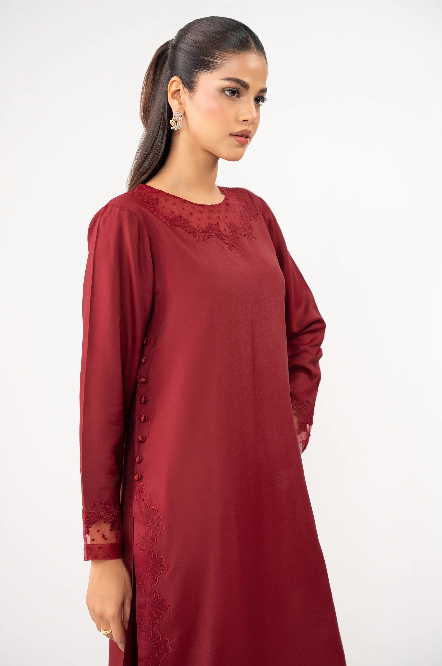 Stitched 2 Piece Embroidered Oak Silk Suit - Image 3