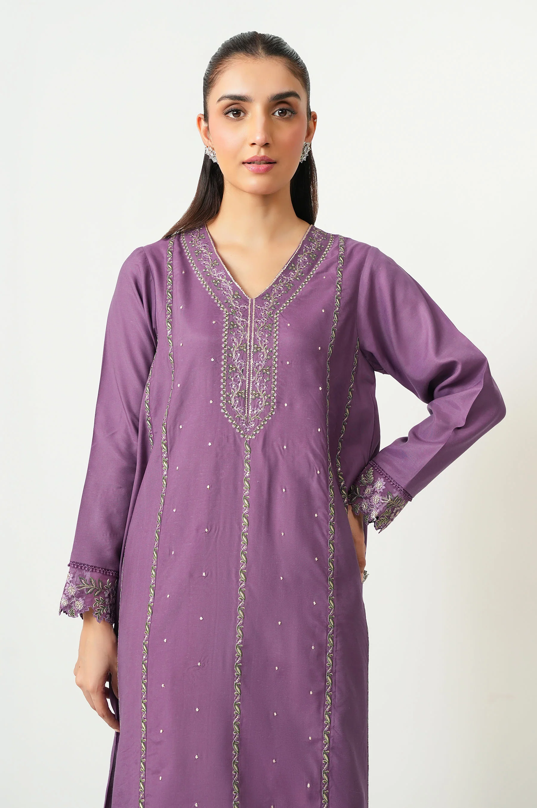 Stitched 2 Piece Embroidered Oak Silk Suit - Image 6