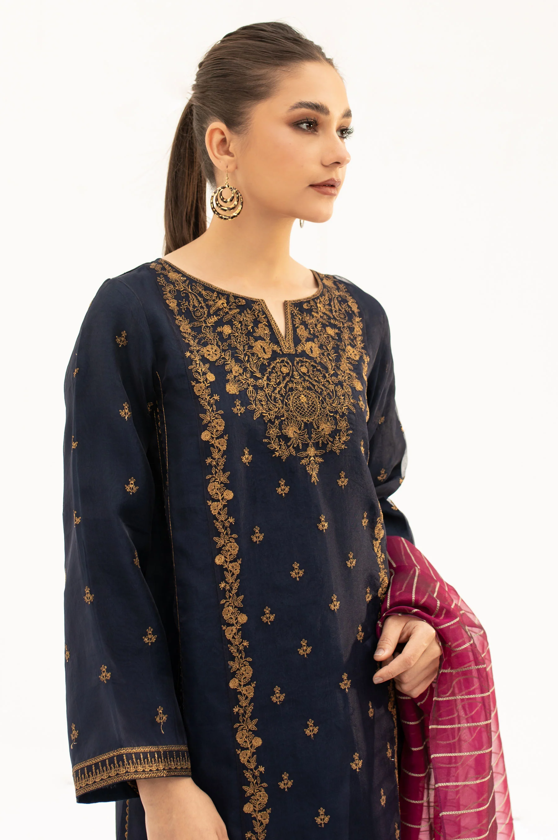 Stitched 2 Piece Embroidered Organza Suit - Image 2