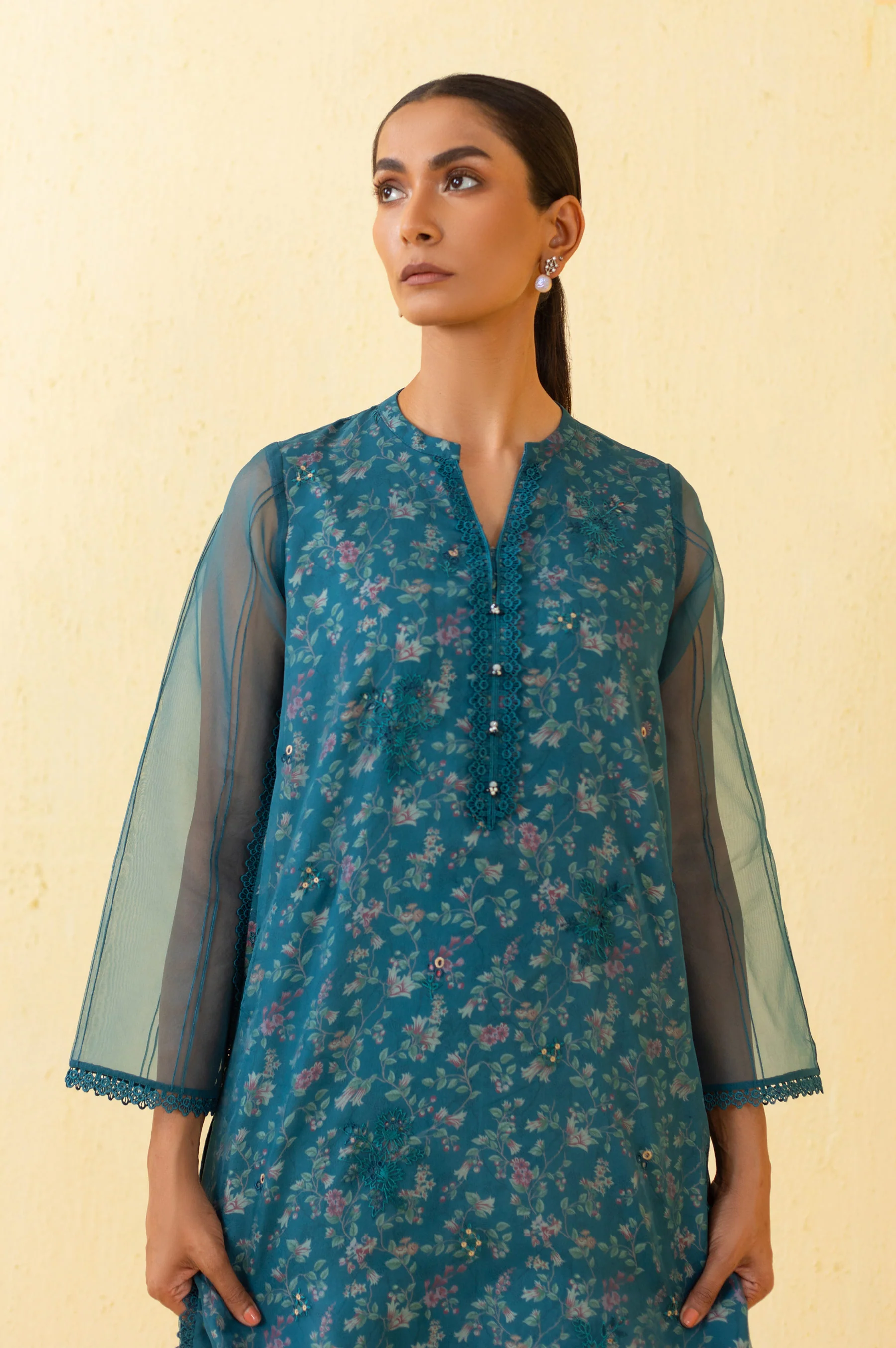 Stitched 2 Piece Embroidered Organza Suit - Image 2