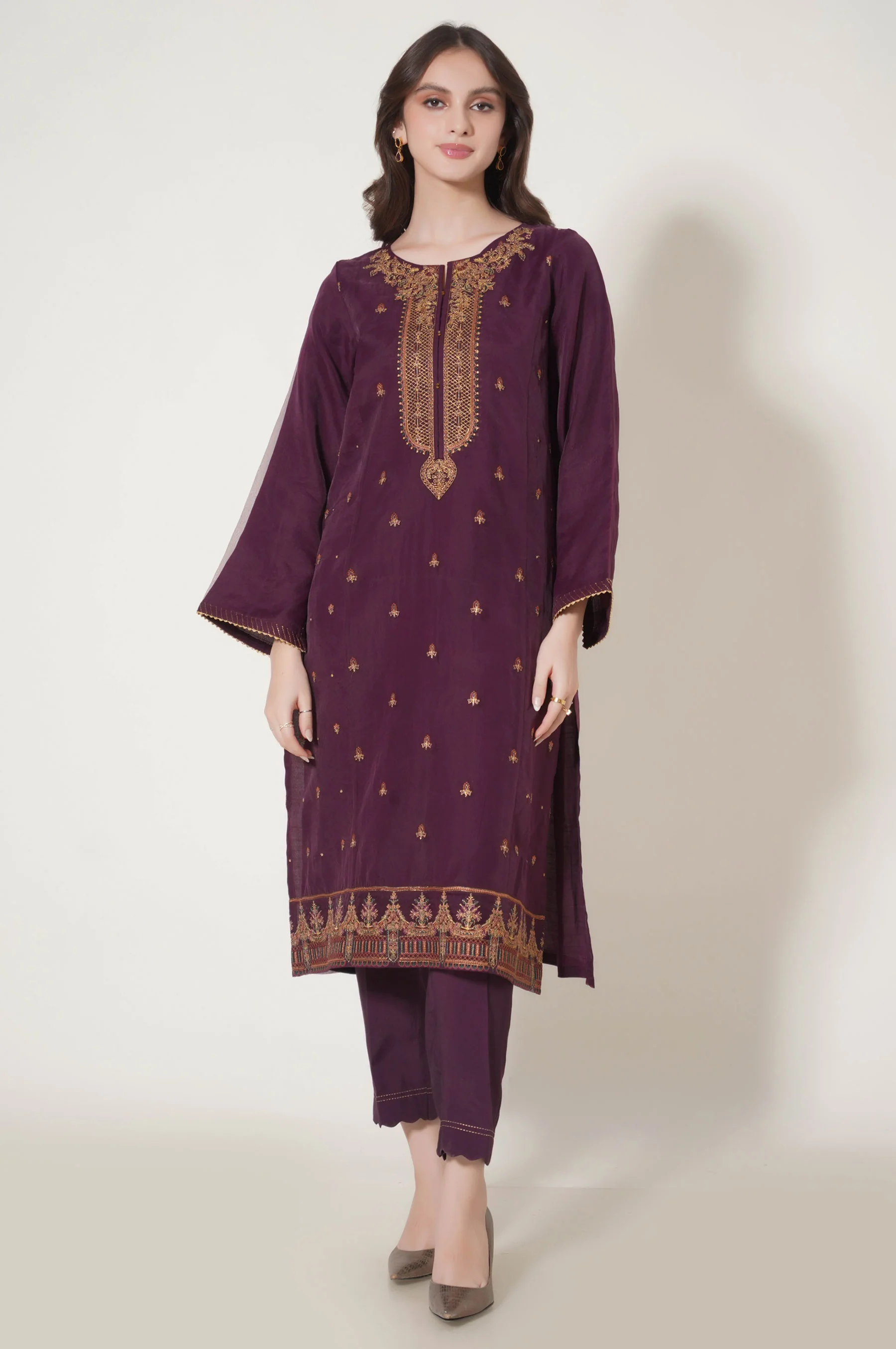 Stitched 2 Piece Embroidered Organza Outfit