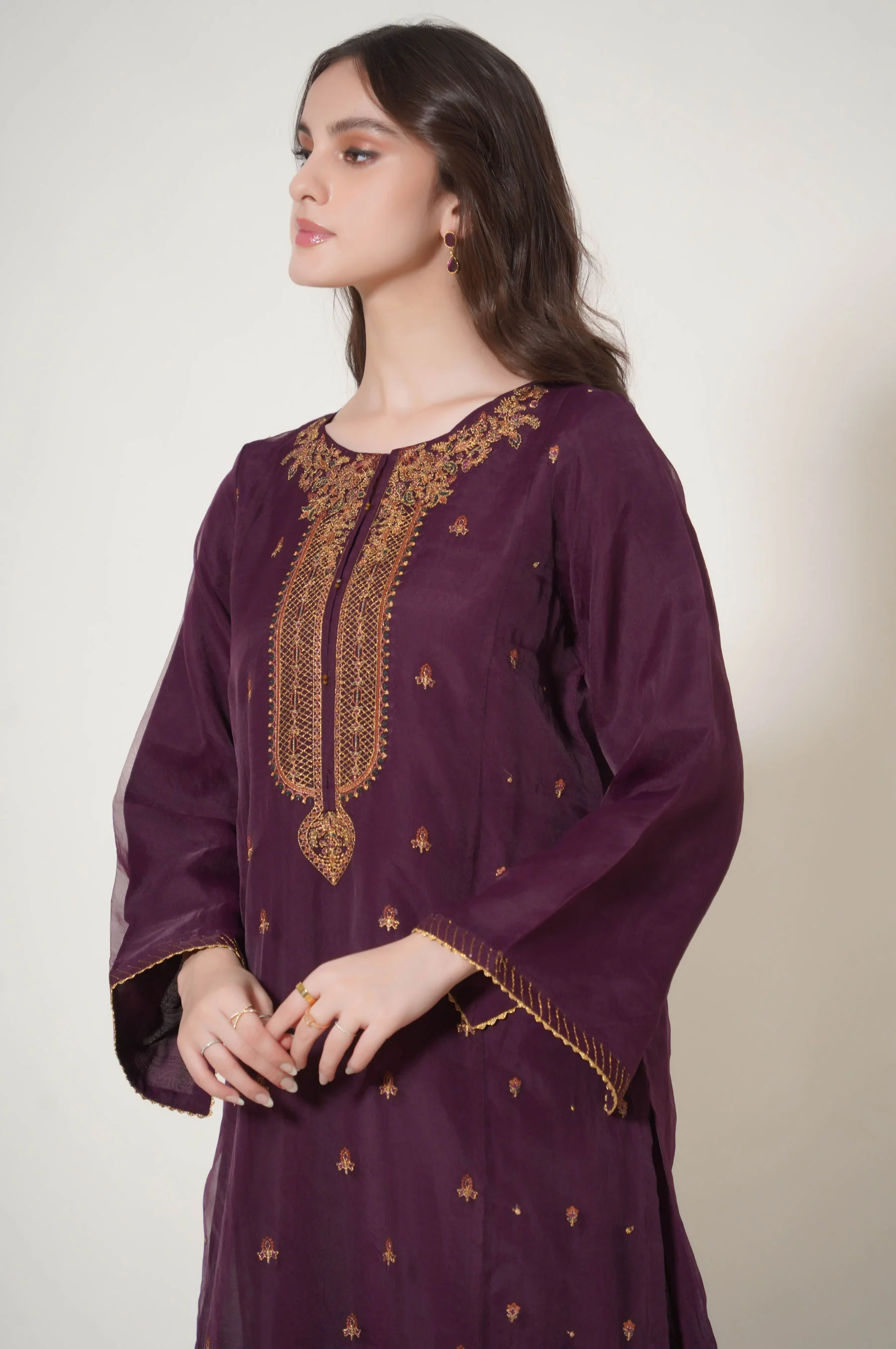 Stitched 2 Piece Embroidered Organza Outfit - Image 3