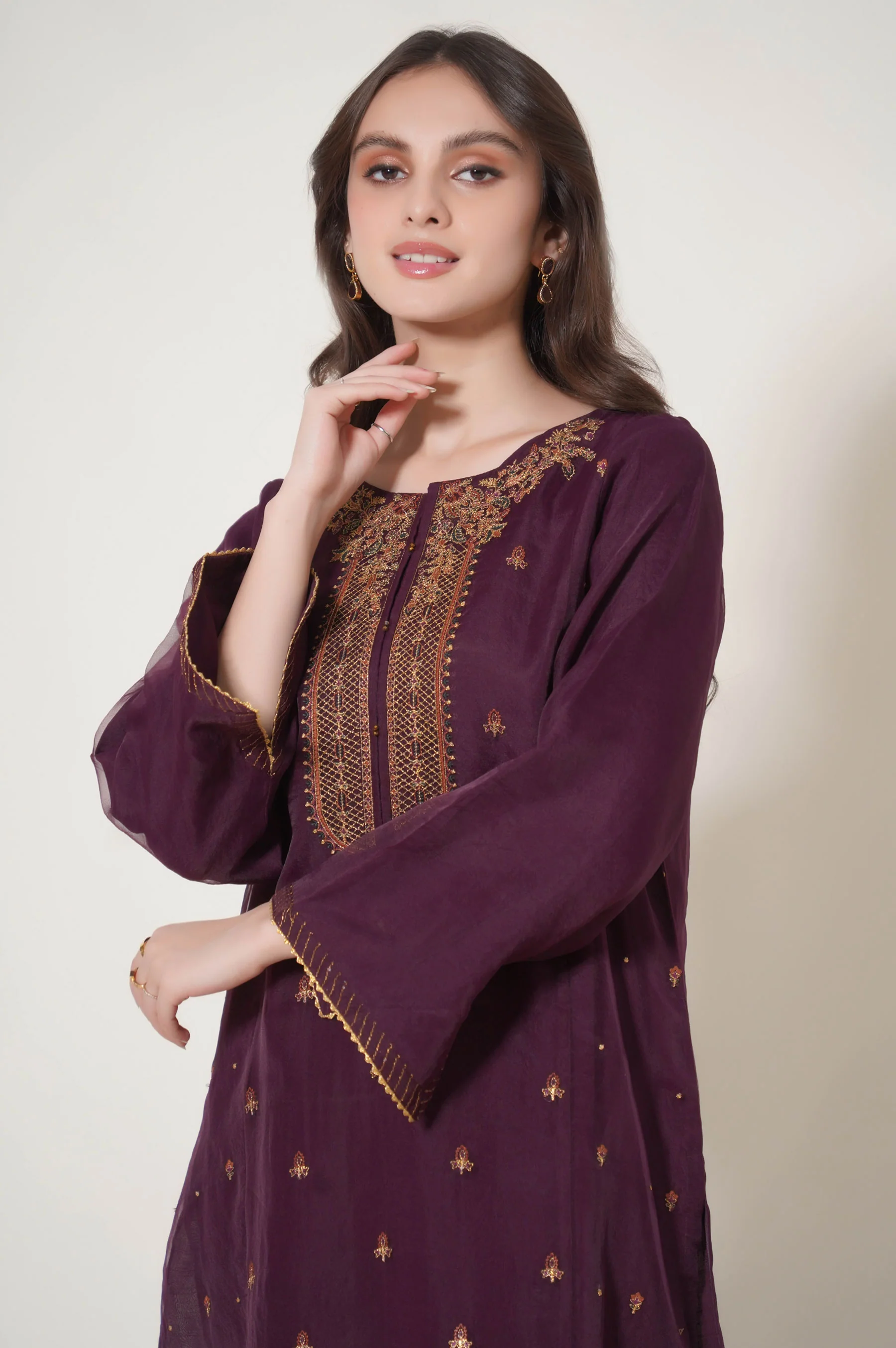 Stitched 2 Piece Embroidered Organza Outfit - Image 5