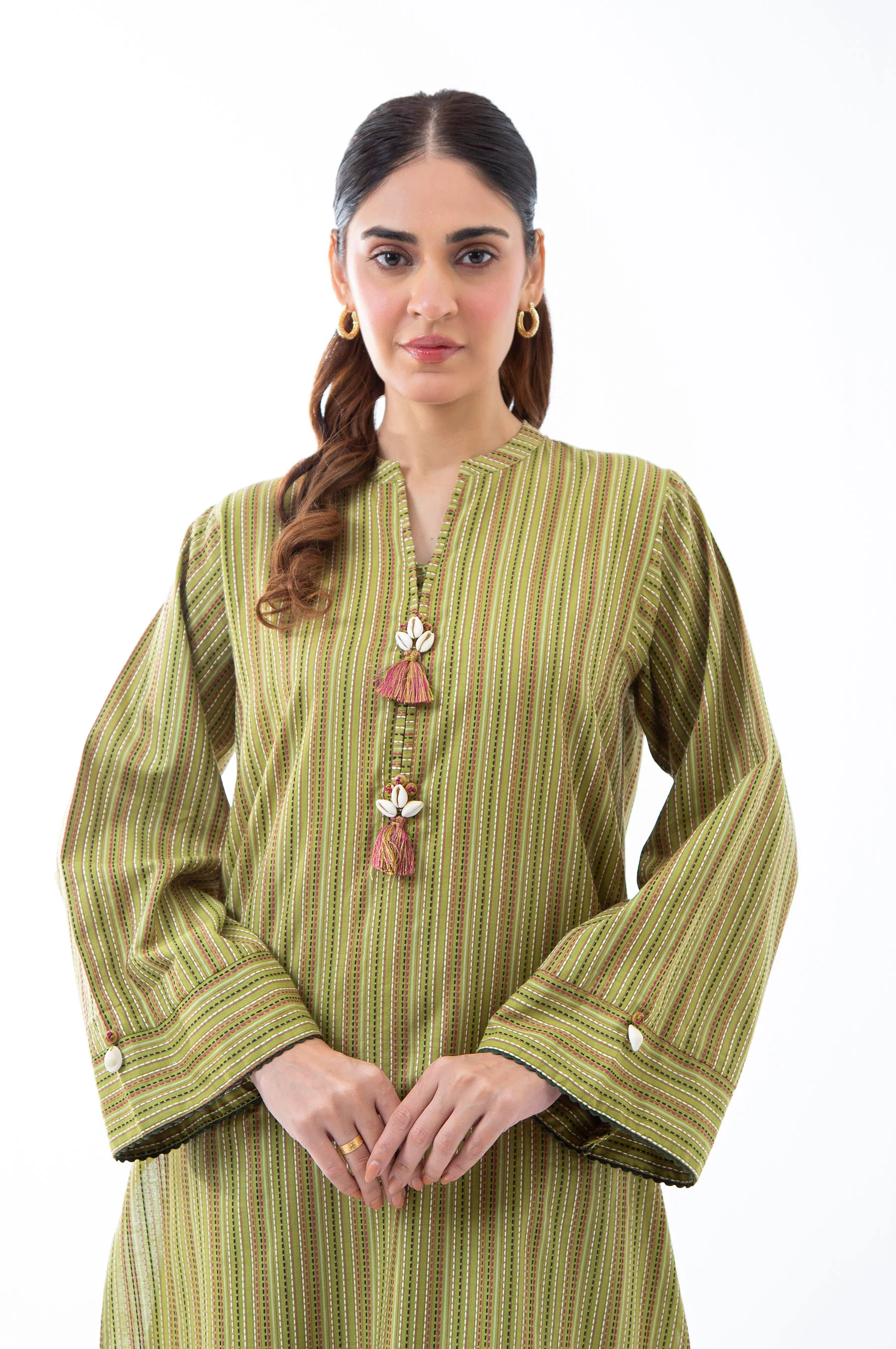 STITCHED EMBROIDERED YARN DYED SHIRT BOTTOM - Image 3