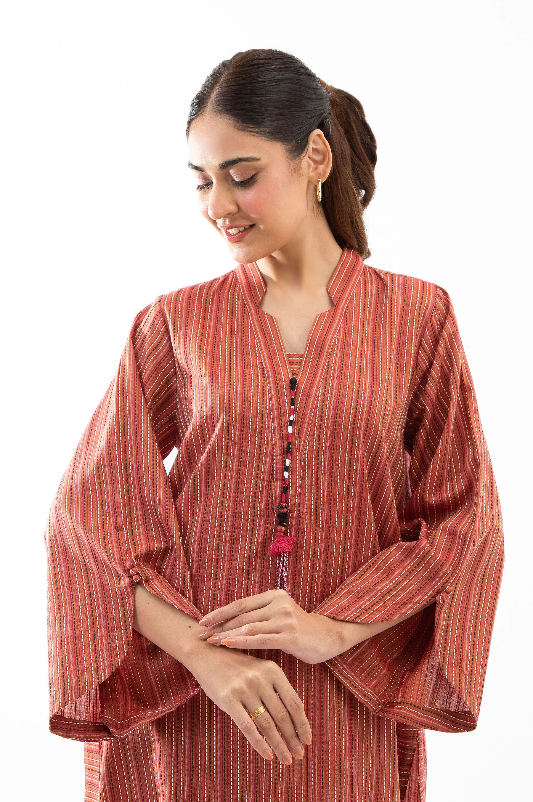 STITCHED EMBROIDERED YARN DYED SHIRT BOTTOM - Image 2