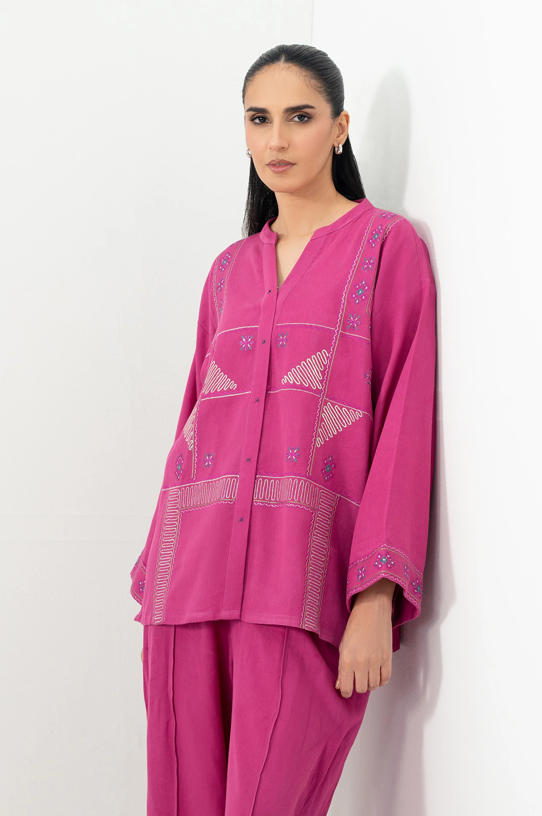 Stitched 2 Piece Embroidered Poplin Dobby Co-Ord Set - Image 3