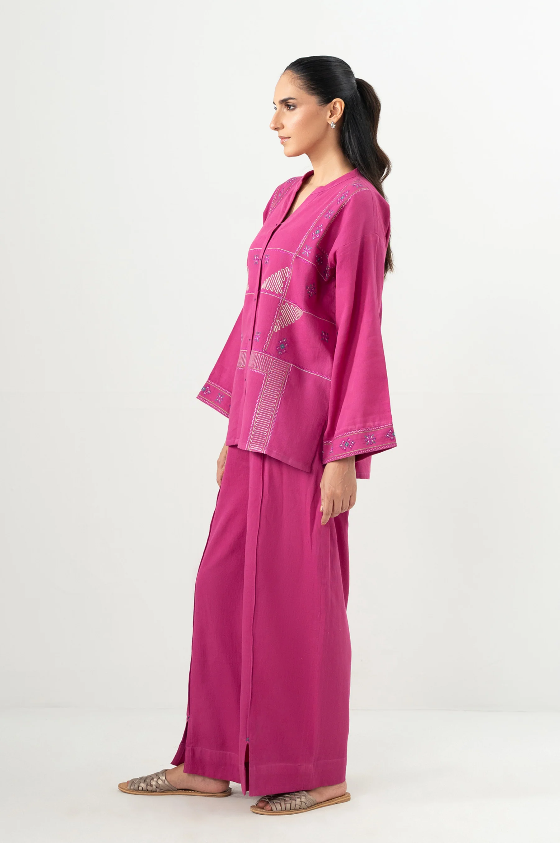 Stitched 2 Piece Embroidered Poplin Dobby Co-Ord Set - Image 4