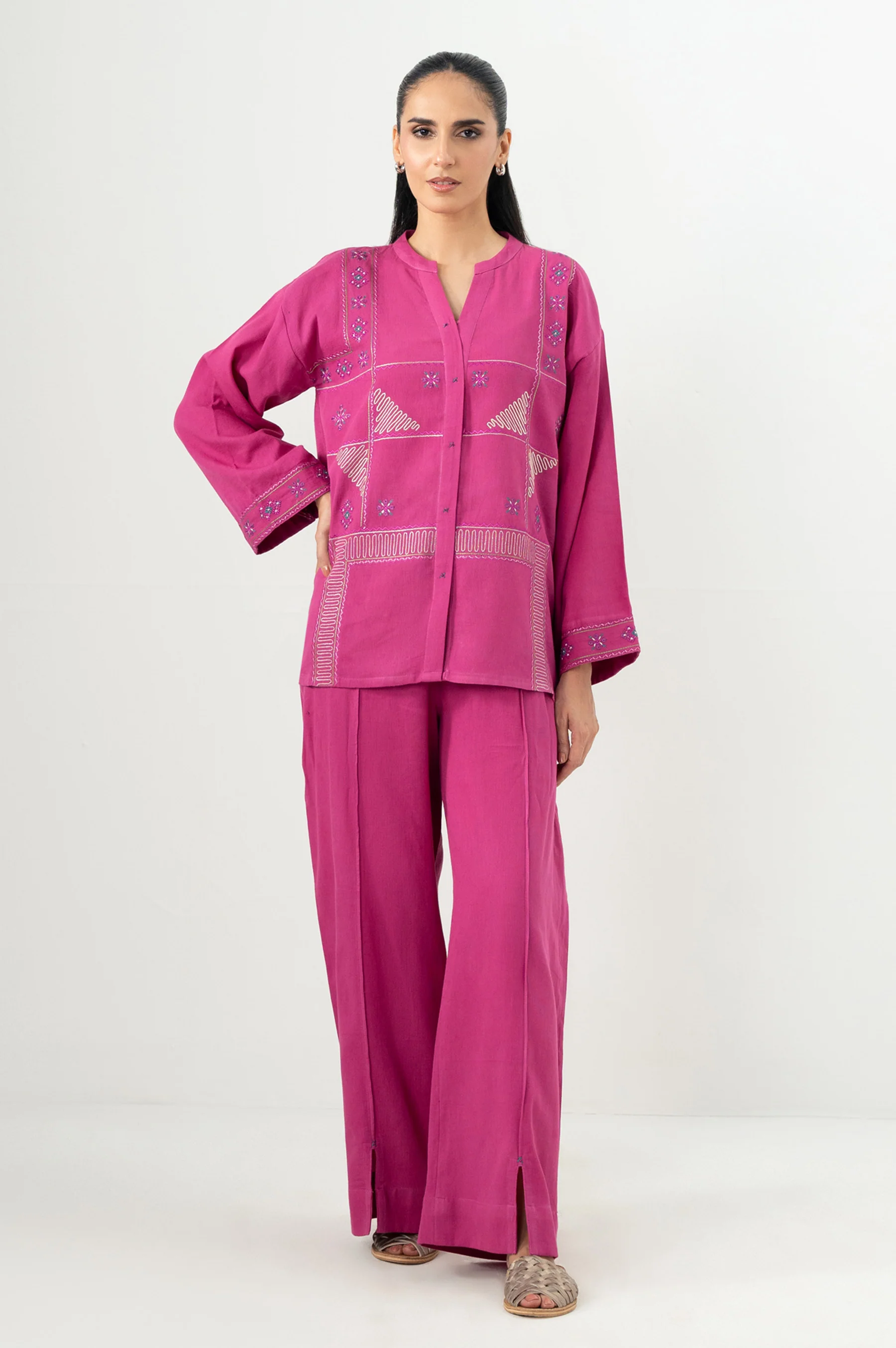Stitched 2 Piece Embroidered Poplin Dobby Co-Ord Set - Image 5