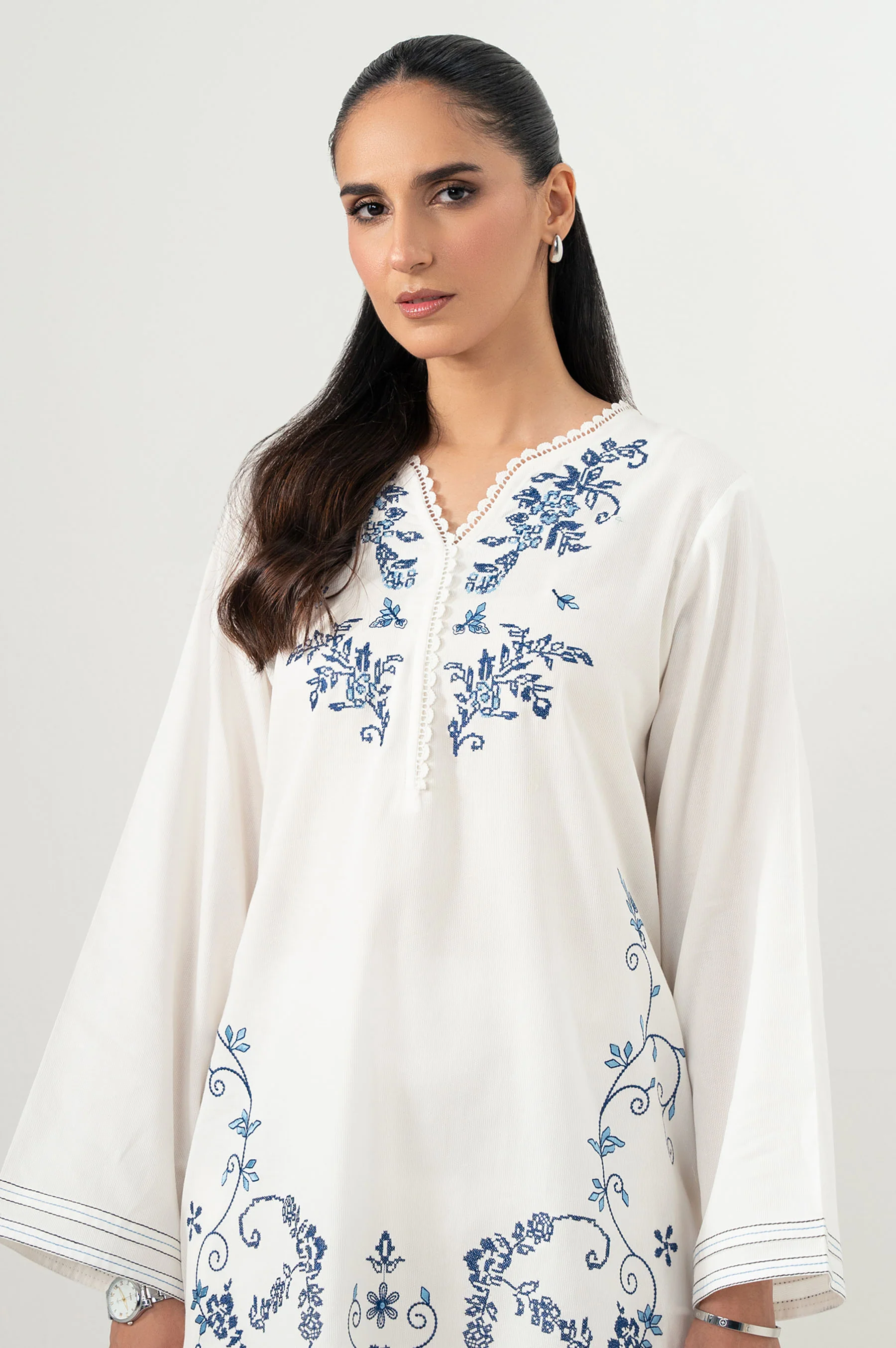 Stitched 2 Piece Embroidered Poplin Dobby Suit - Image 2