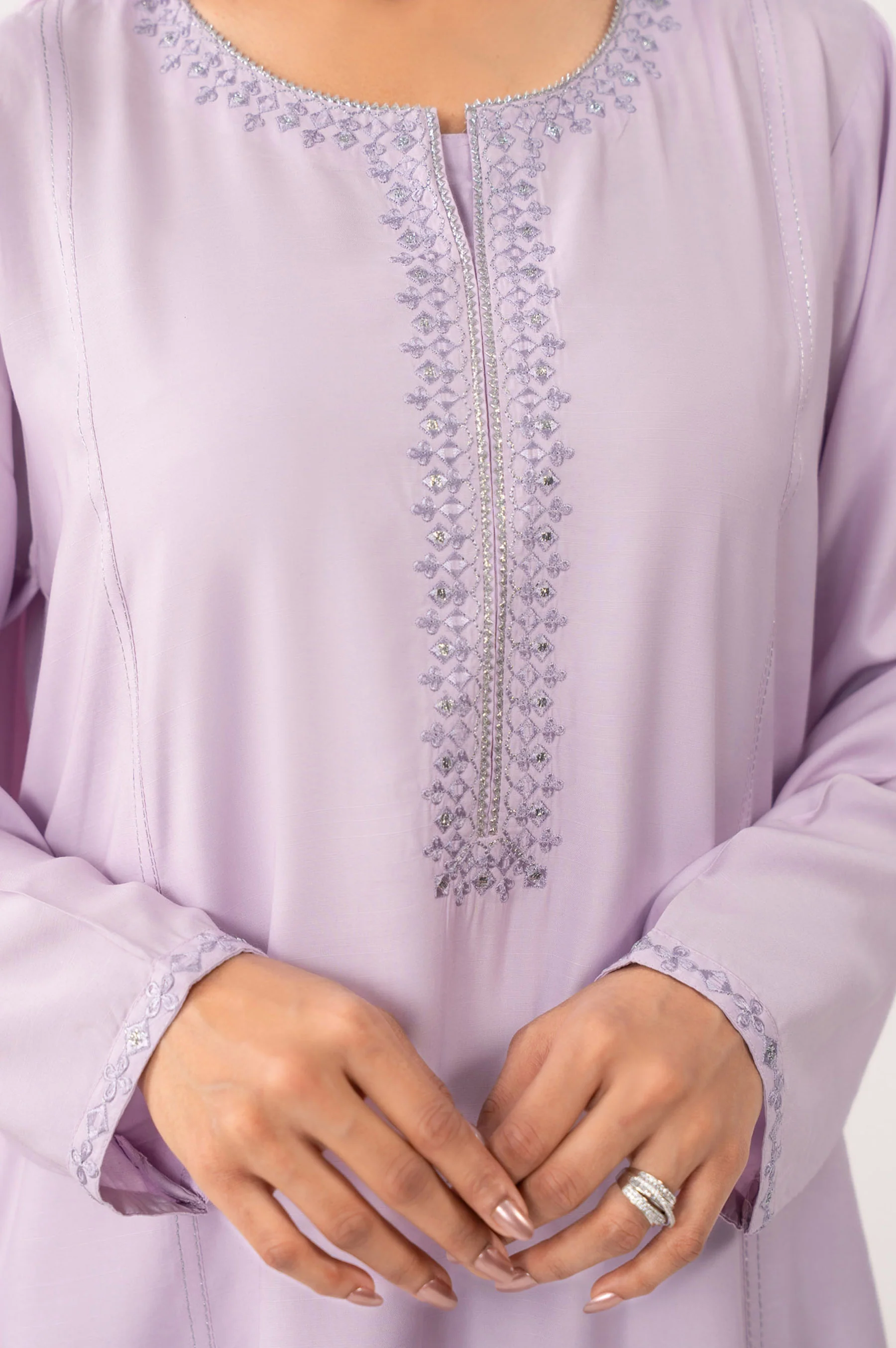 STITCHED EMBROIDERED RAW SILK SHIRT BOTTOM - Image 2