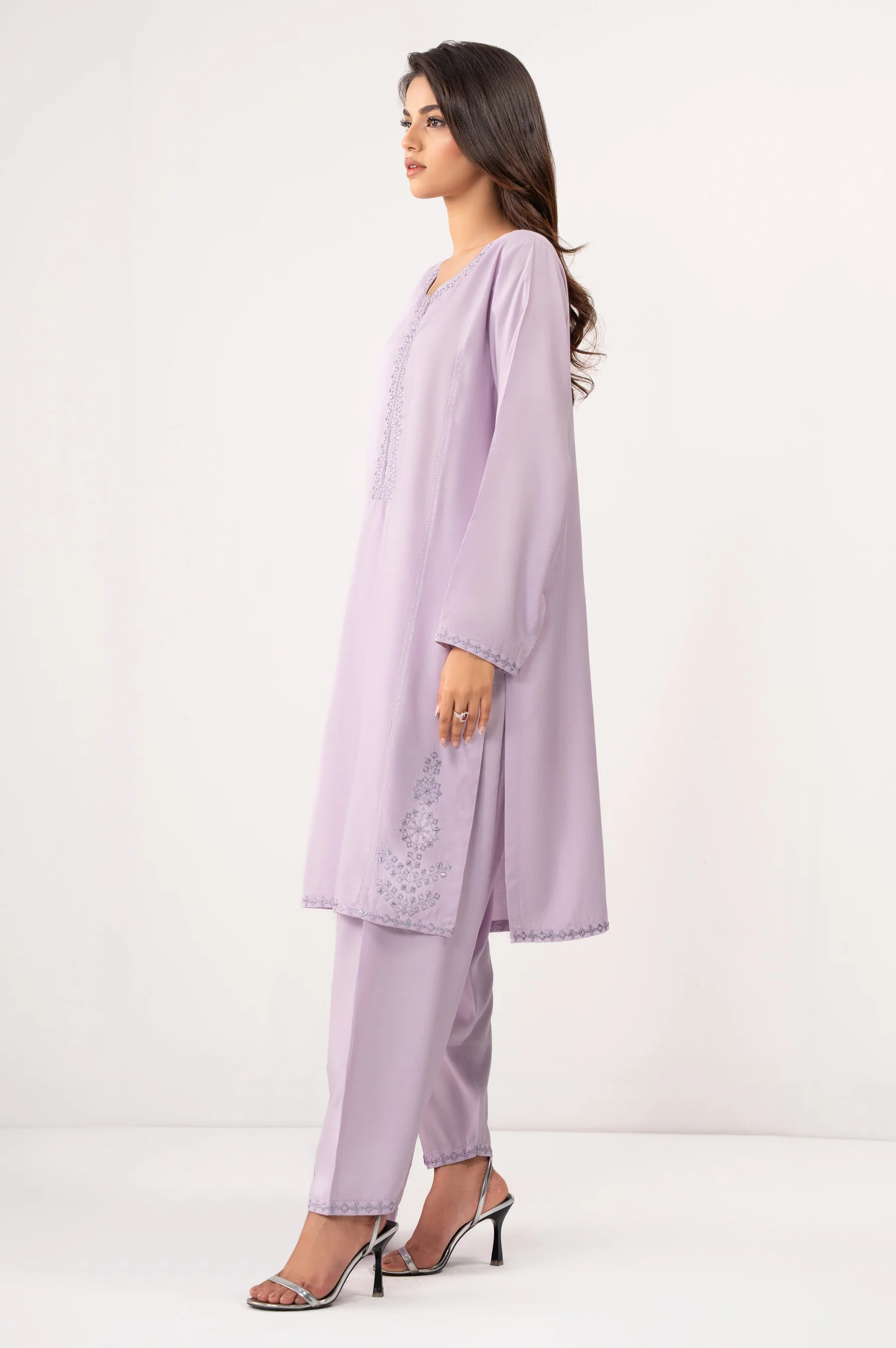 STITCHED EMBROIDERED RAW SILK SHIRT BOTTOM - Image 3