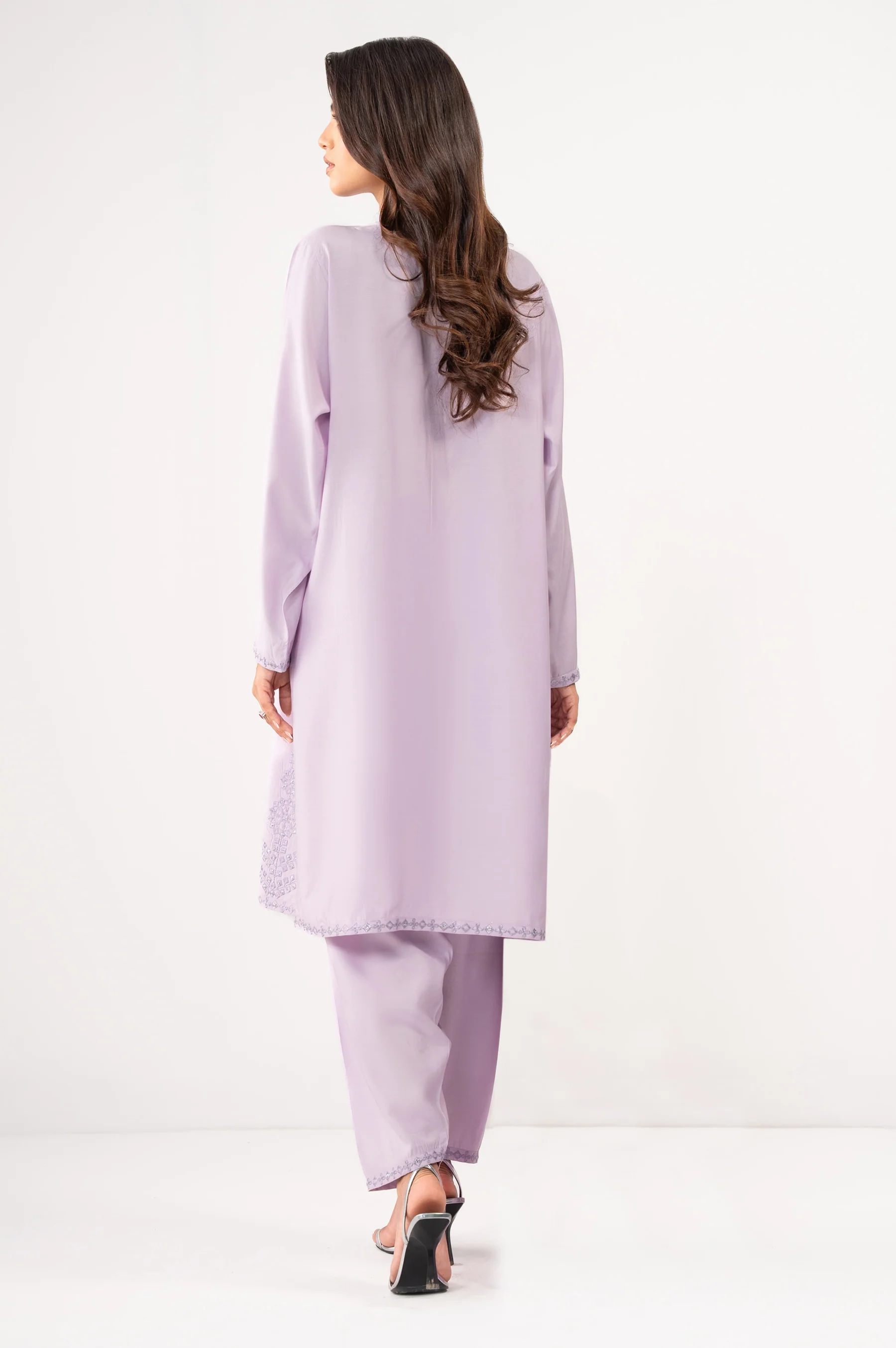 STITCHED EMBROIDERED RAW SILK SHIRT BOTTOM - Image 4