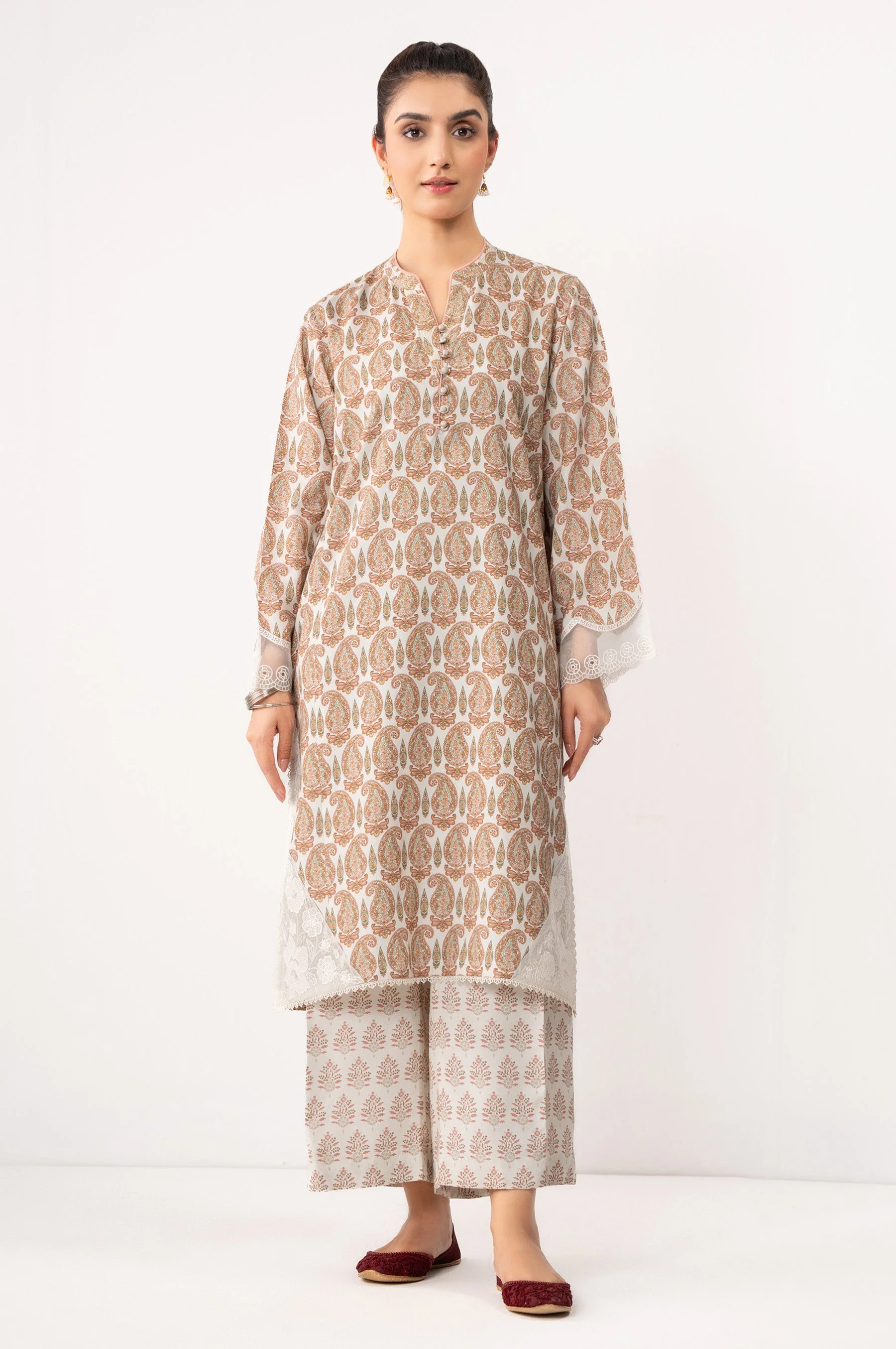 STITCHED EMBROIDERED RAW SILK SHIRT BOTTOM (FACTORY E-OUTLET)