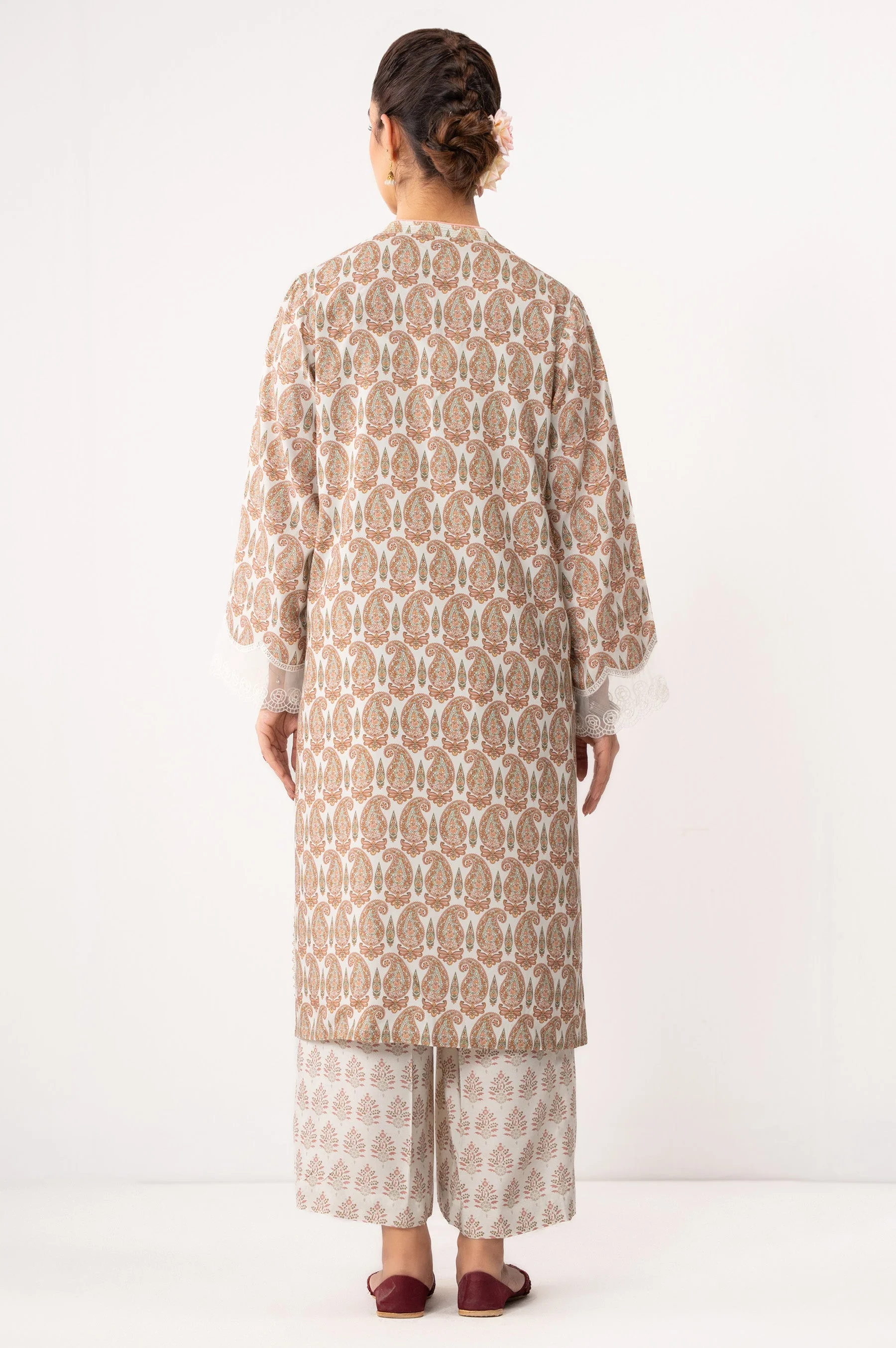 STITCHED EMBROIDERED RAW SILK SHIRT BOTTOM (FACTORY E-OUTLET) - Image 5