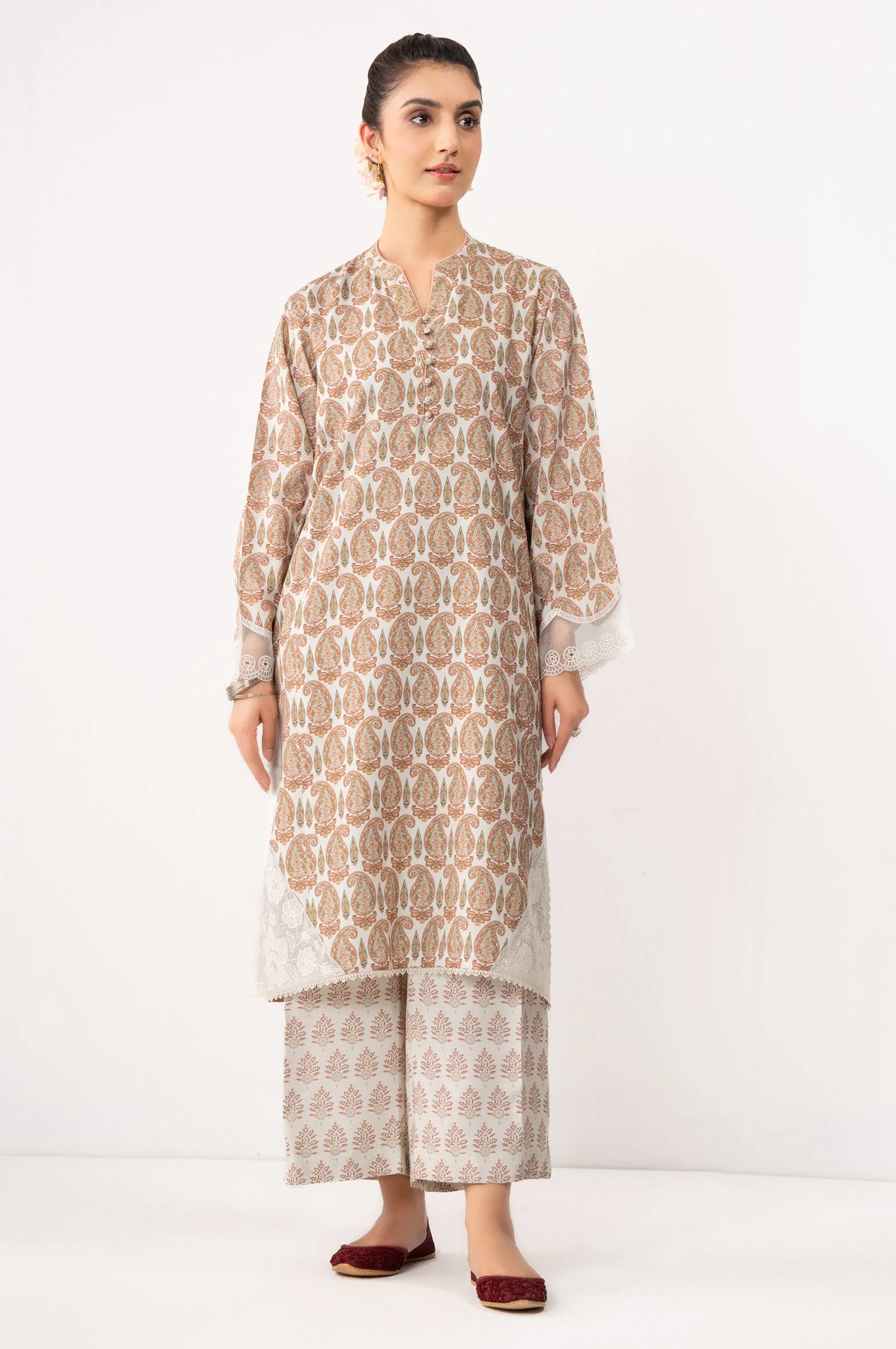 STITCHED EMBROIDERED RAW SILK SHIRT BOTTOM (FACTORY E-OUTLET) - Image 6