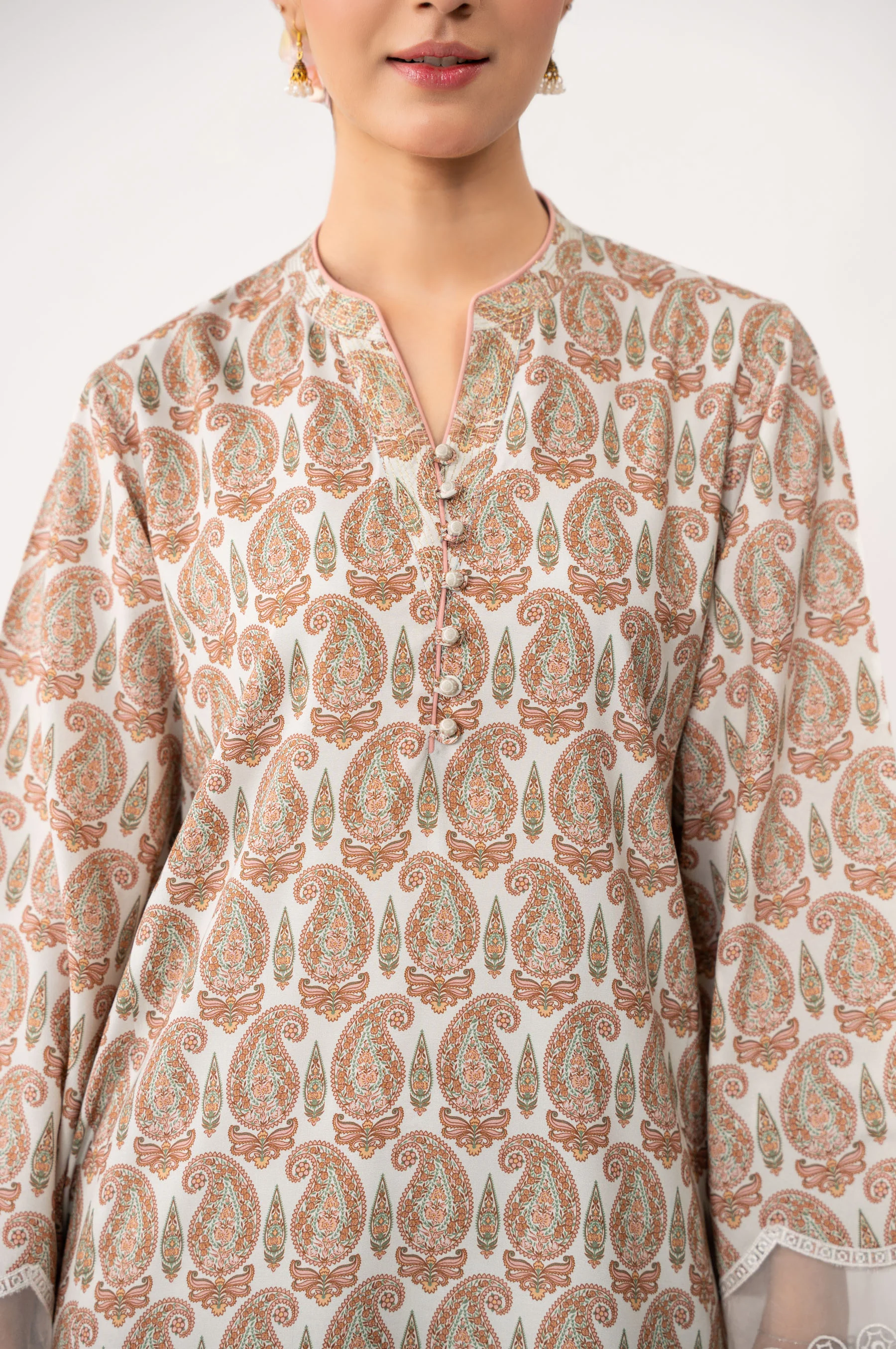 STITCHED EMBROIDERED RAW SILK SHIRT BOTTOM - Image 2