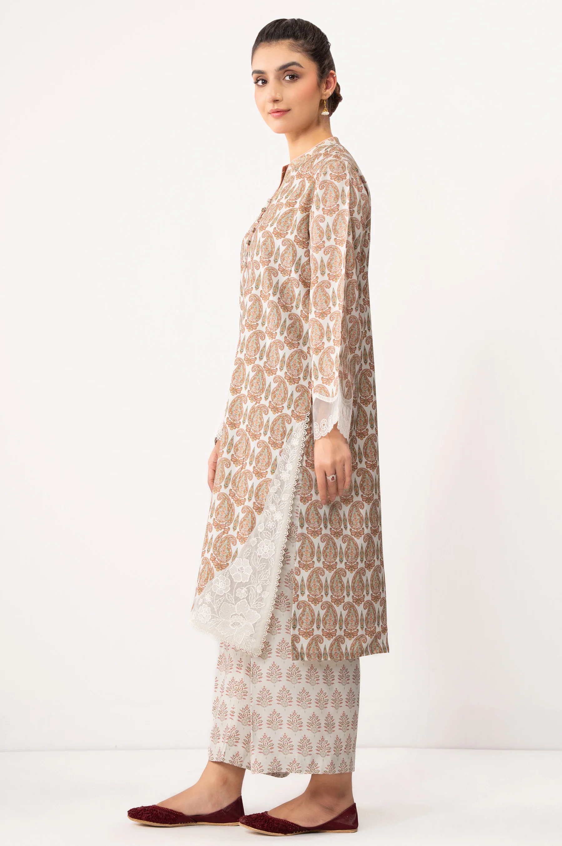 STITCHED EMBROIDERED RAW SILK SHIRT BOTTOM - Image 4