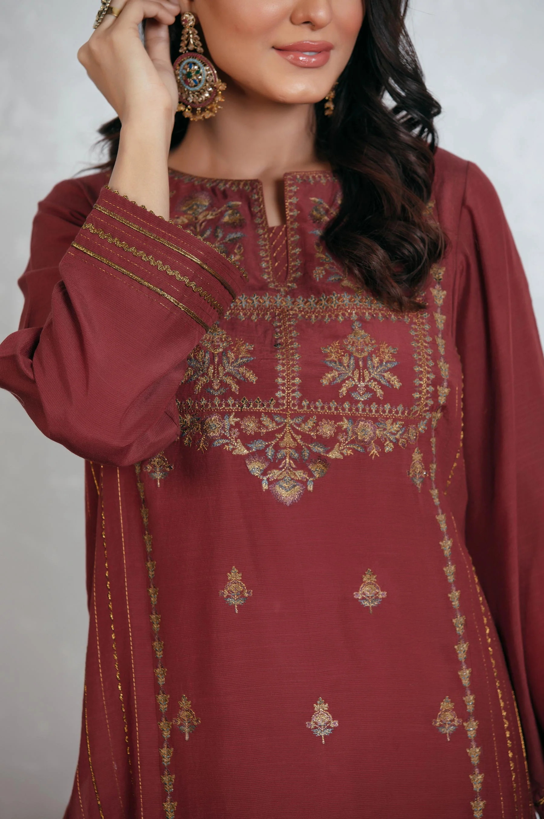 Stitched 2 Piece Raw Silk Embroidered Suit - Image 5