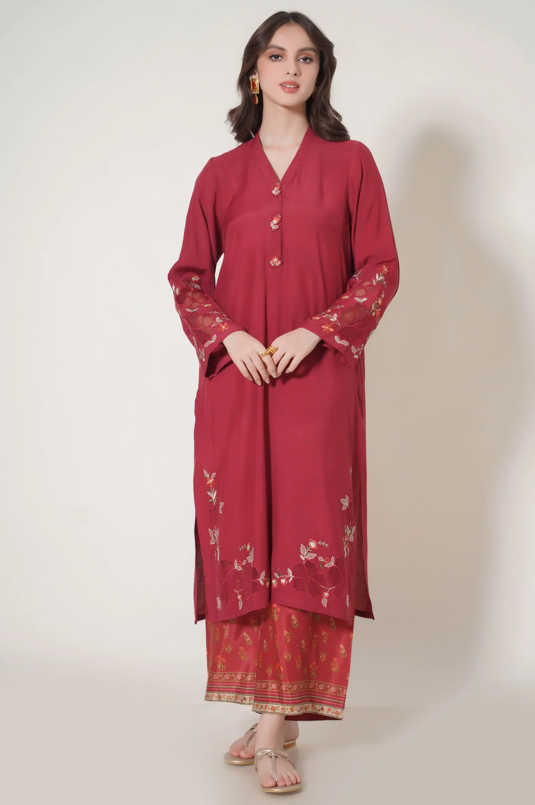 Stitched 2 Piece Embroidered Rawsilk Outfit