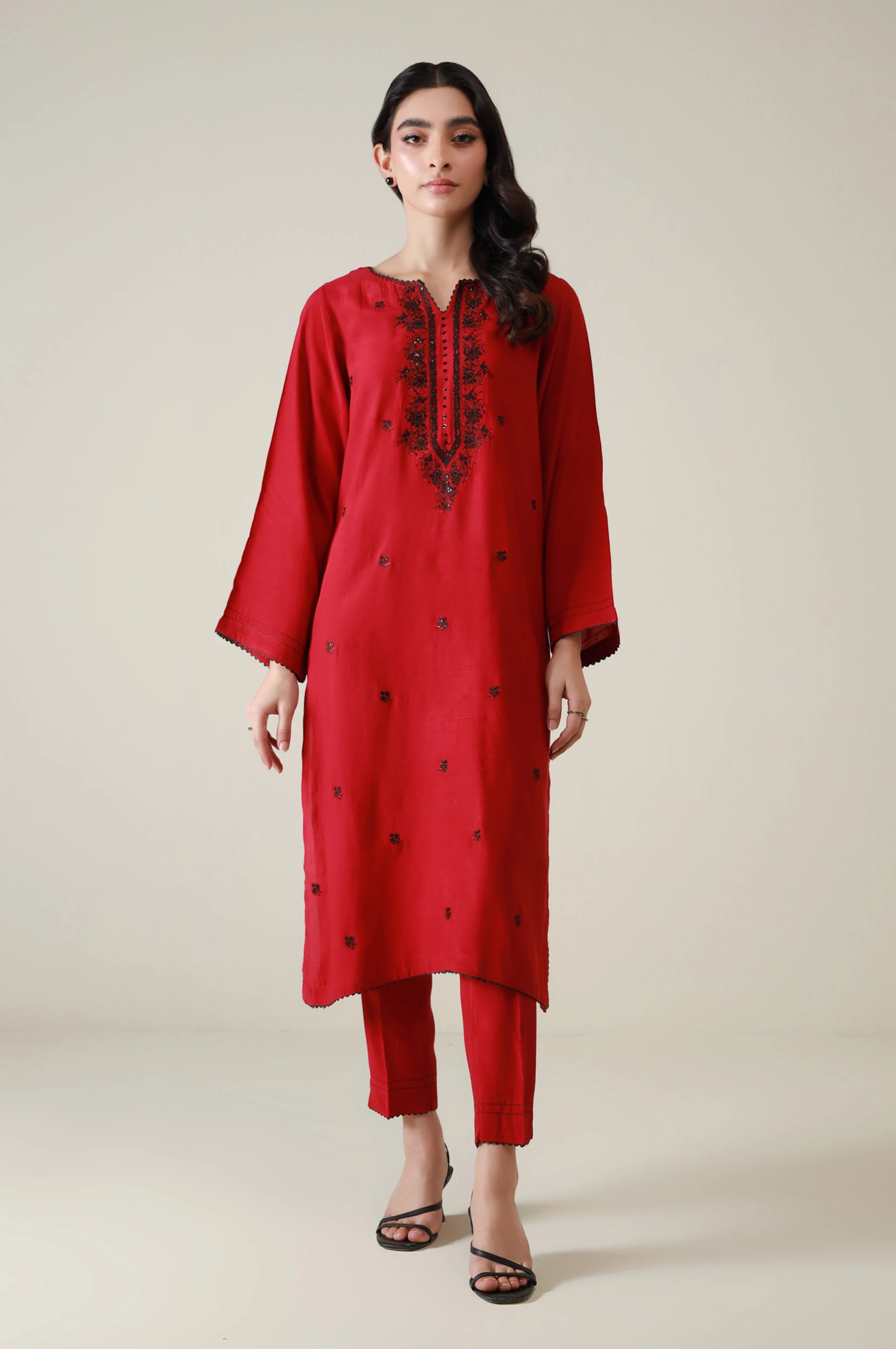 Stitched 2 Piece Embroidered Raw Silk Suit - Image 2