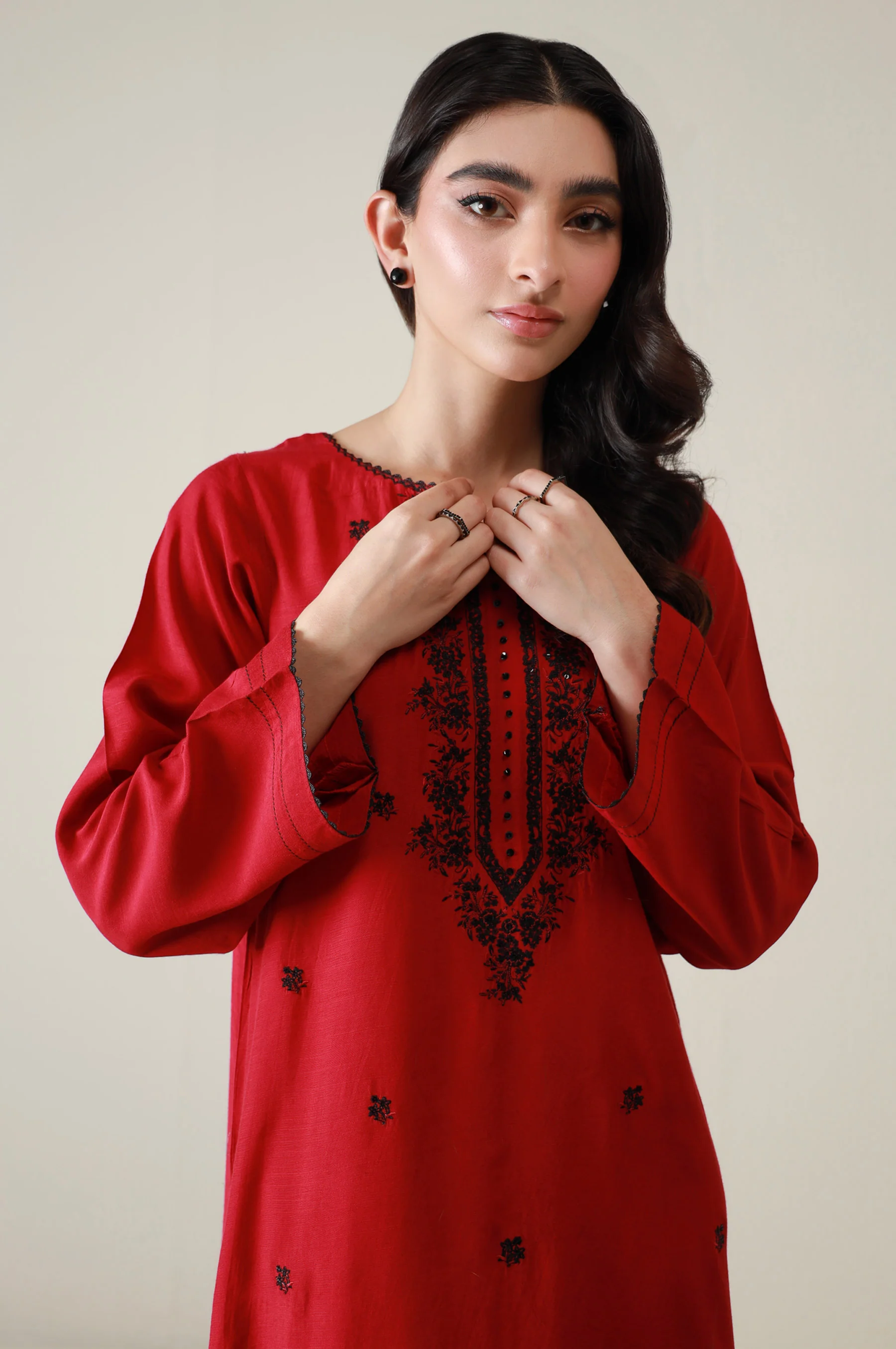 Stitched 2 Piece Embroidered Raw Silk Suit - Image 5