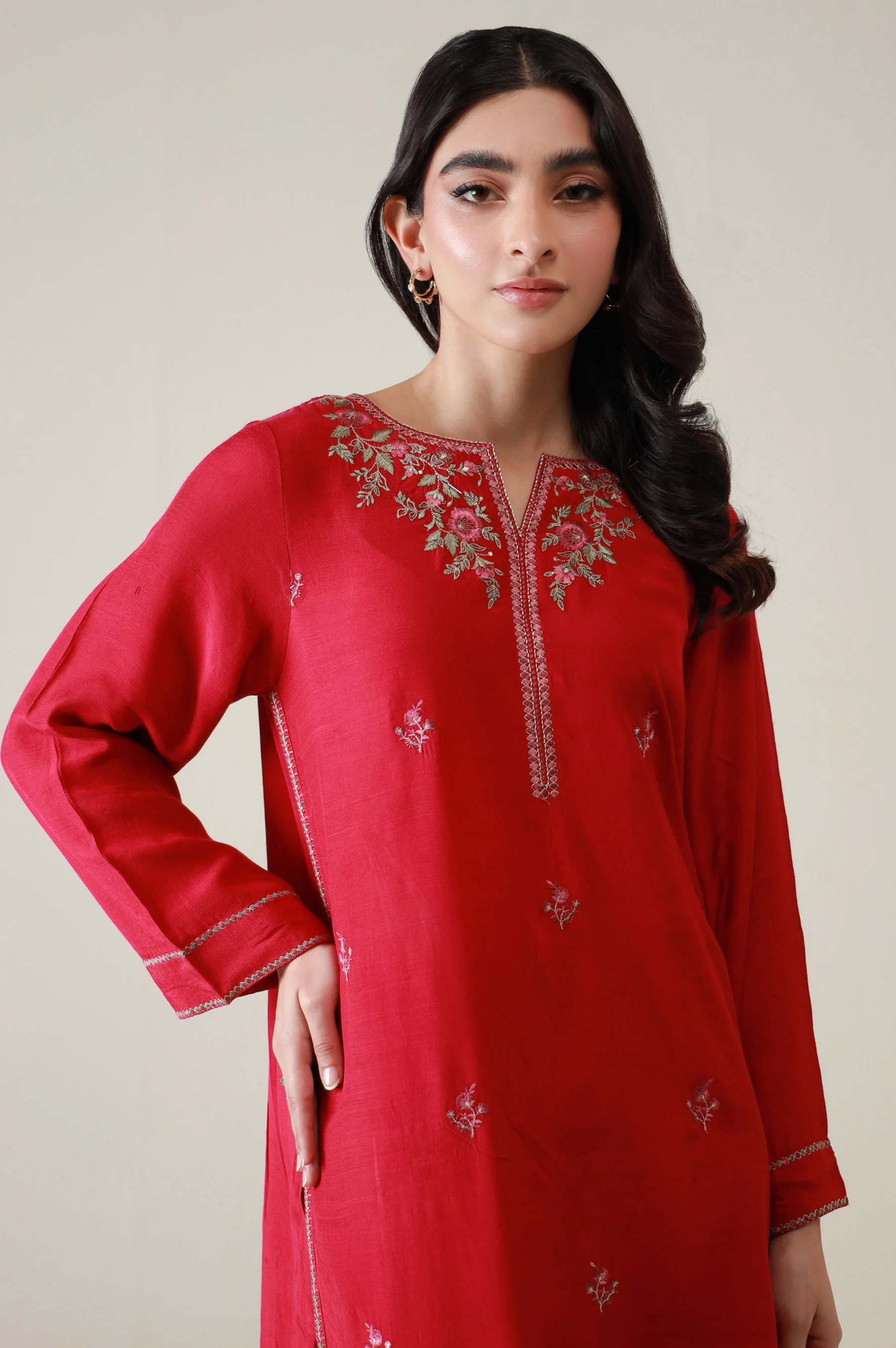 Stitched 2 Piece Embroidered Raw Silk Suit - Image 3