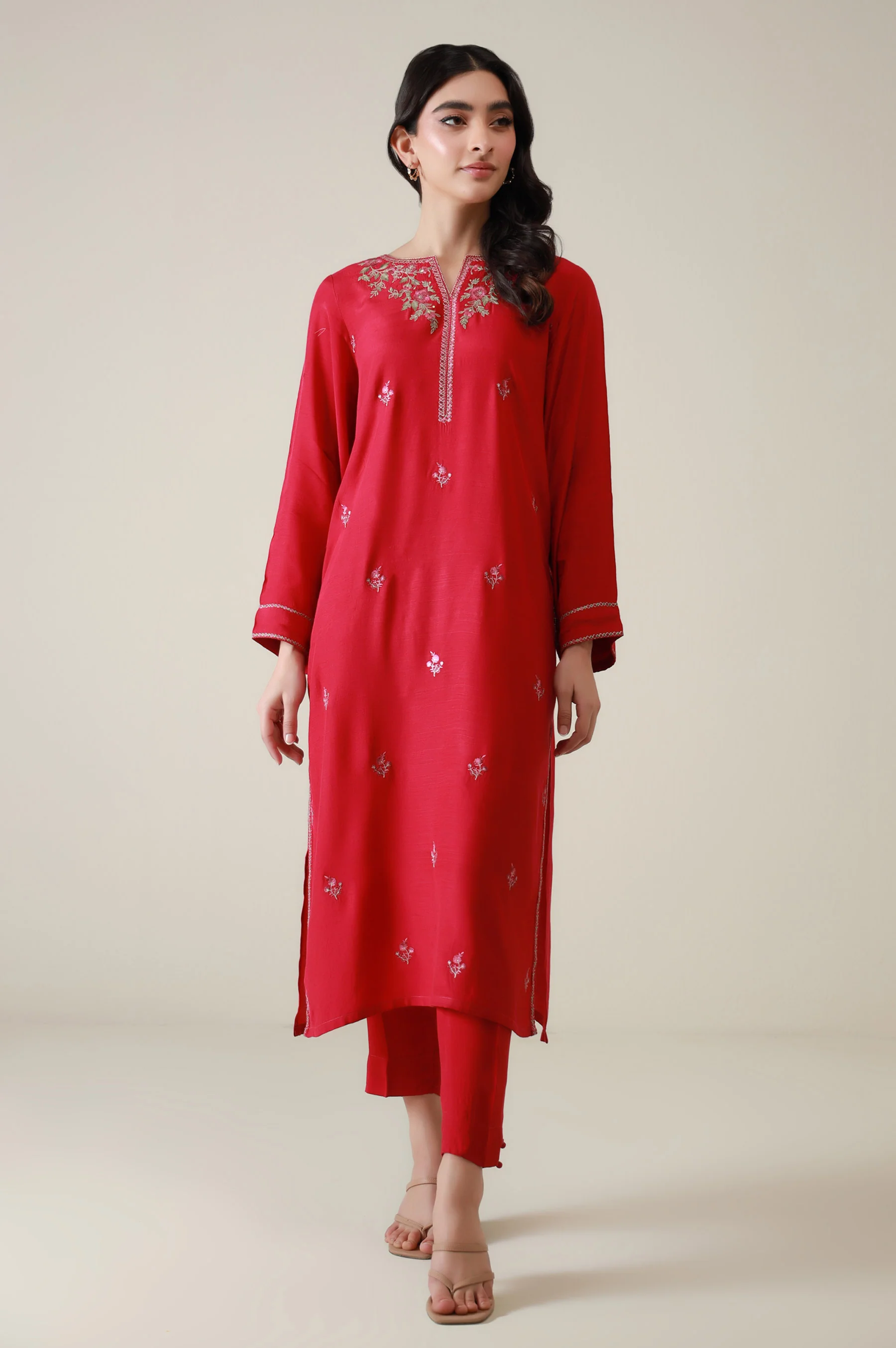 Stitched 2 Piece Embroidered Raw Silk Suit - Image 6