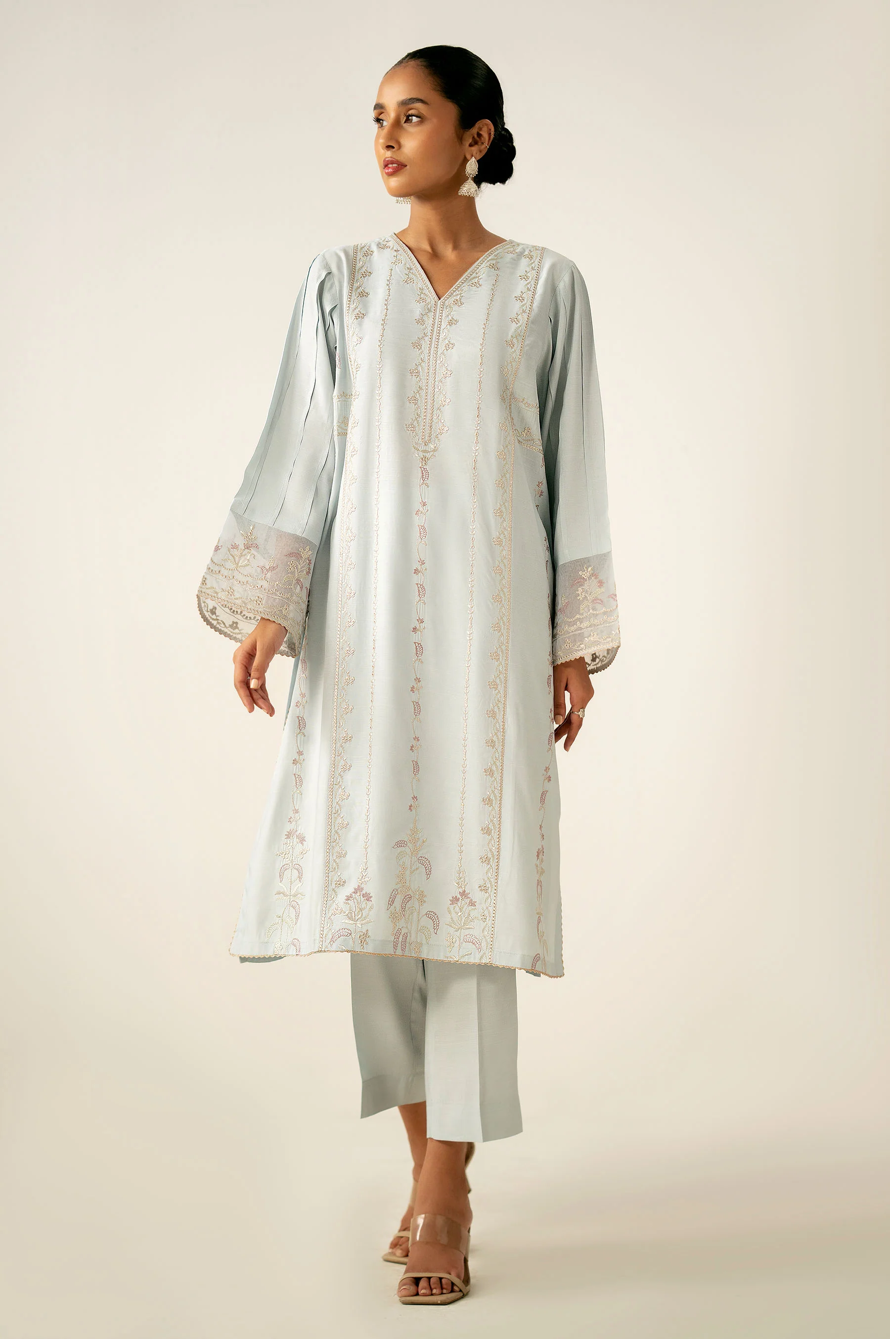 Stitched 2 Piece Embroidered Raw Silk Suit